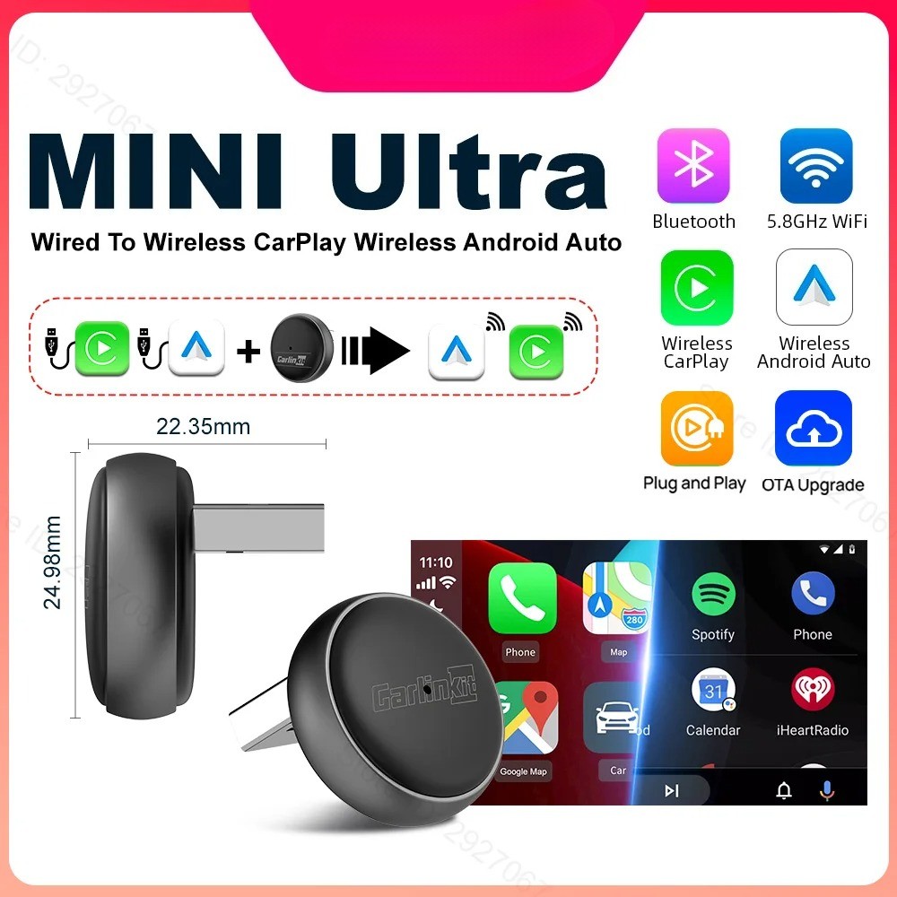 CarlinKit Mini Ultra 3 Wireless CarPlay & Android Auto Adapter (5GHz WiFi)