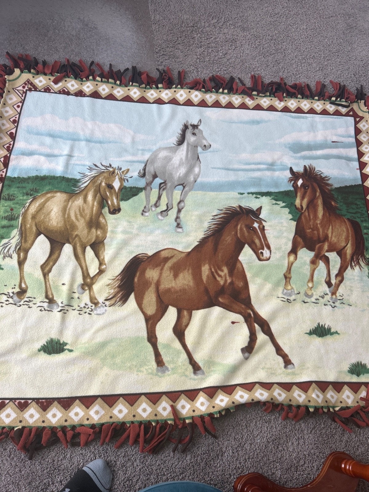 Beautiful blanket with horse and western theme