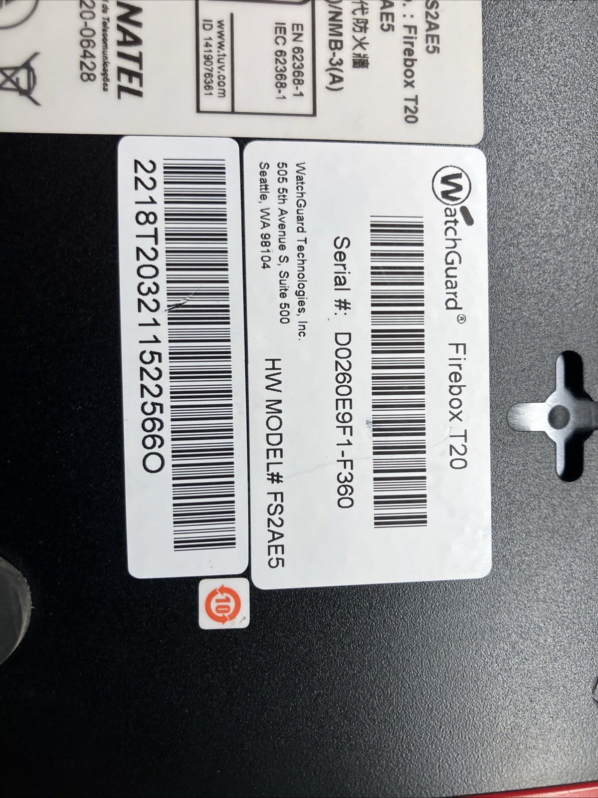 WatchGuard Firebox T20 FS2AE5 Firewall Security With Pwr Adapt-untested Pwrs On