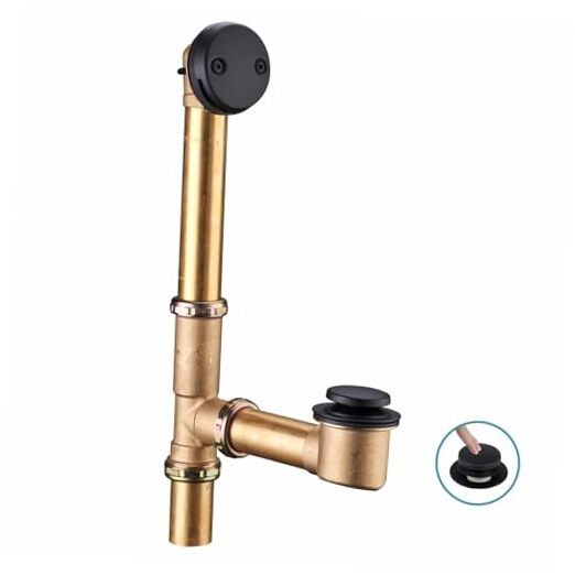 Tubular Tub Drain Kit 1-1/2" Brass Pipe with Tip-Toe Bathtub Drain Black