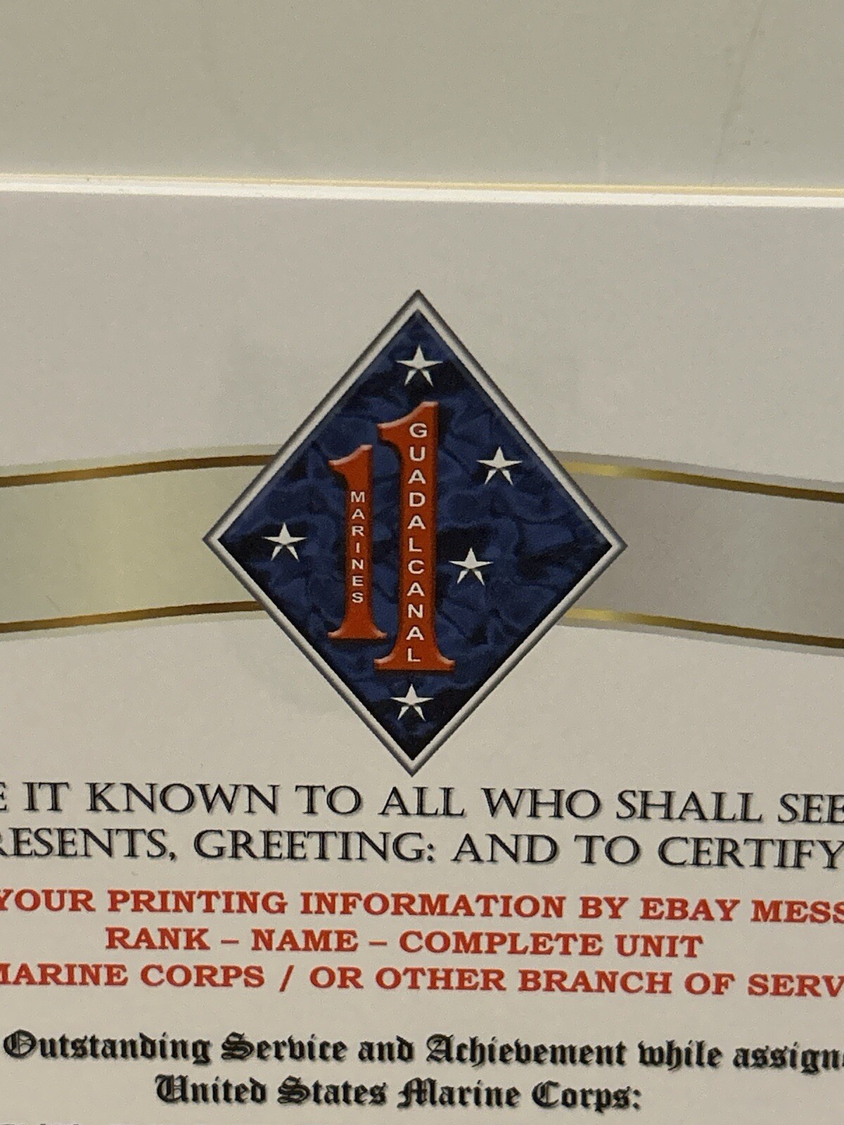 U.S. MARINE CORPS / 1ST MARINE REGIMENT (1 MARDIV) - CERTIFICATE OF COMMENDATION
