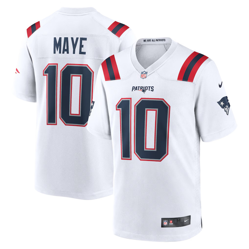 Men's New England Patriots Drake Maye #10 Stitched White Player Game NWT