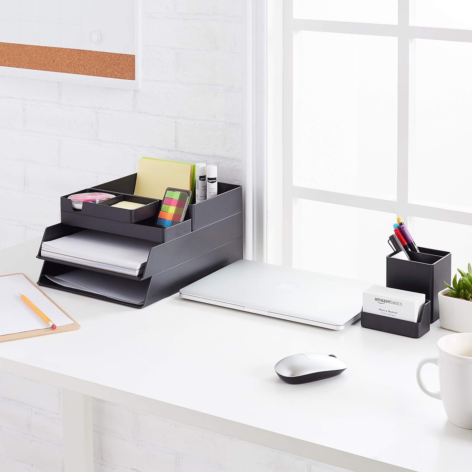 3 Piece Plastic Desk Organizer Tray Bundle Black Durable Hard Plastic