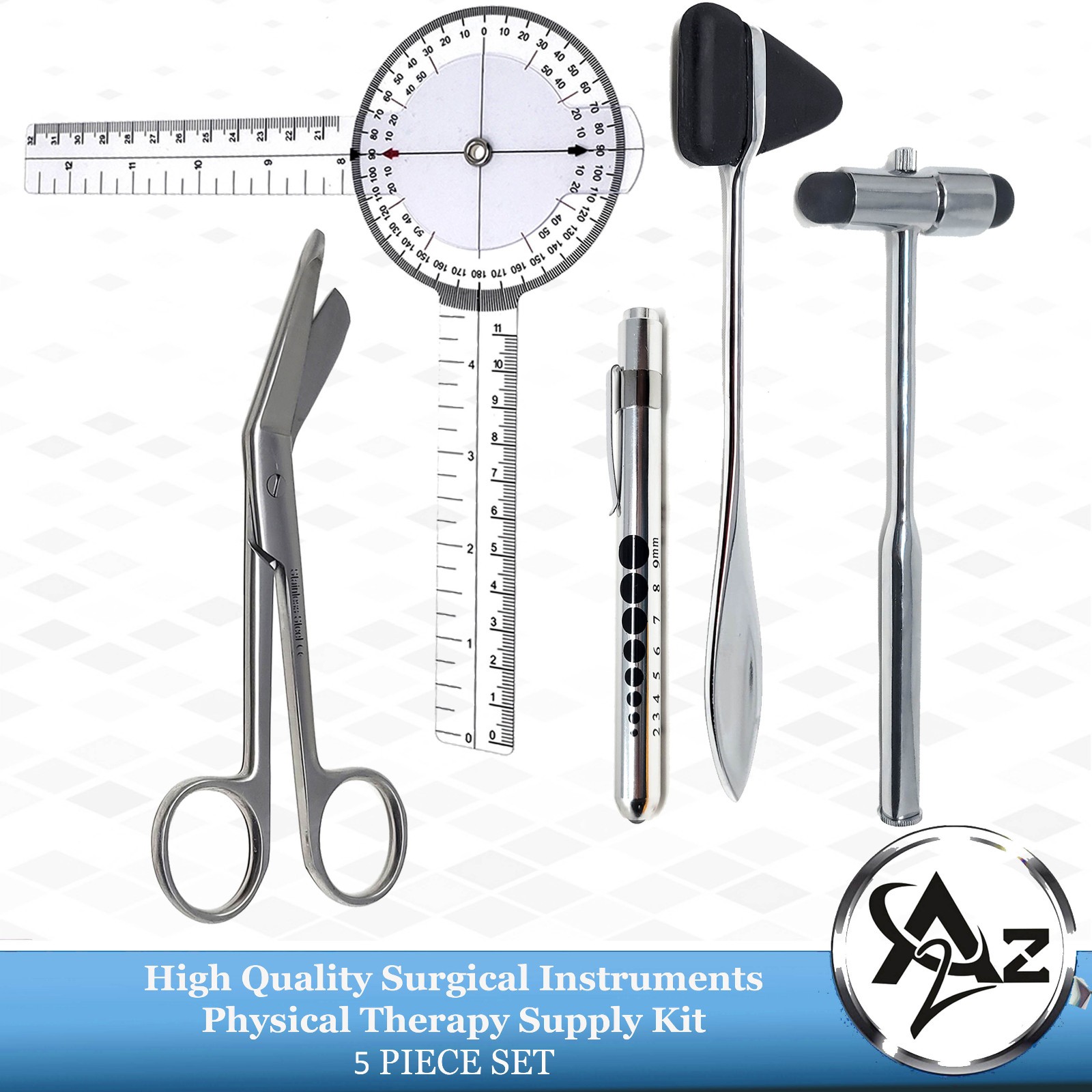 Medical Goniometer Kit for Rehab Assessment & Physical Therapy w/ Reflex Hammer