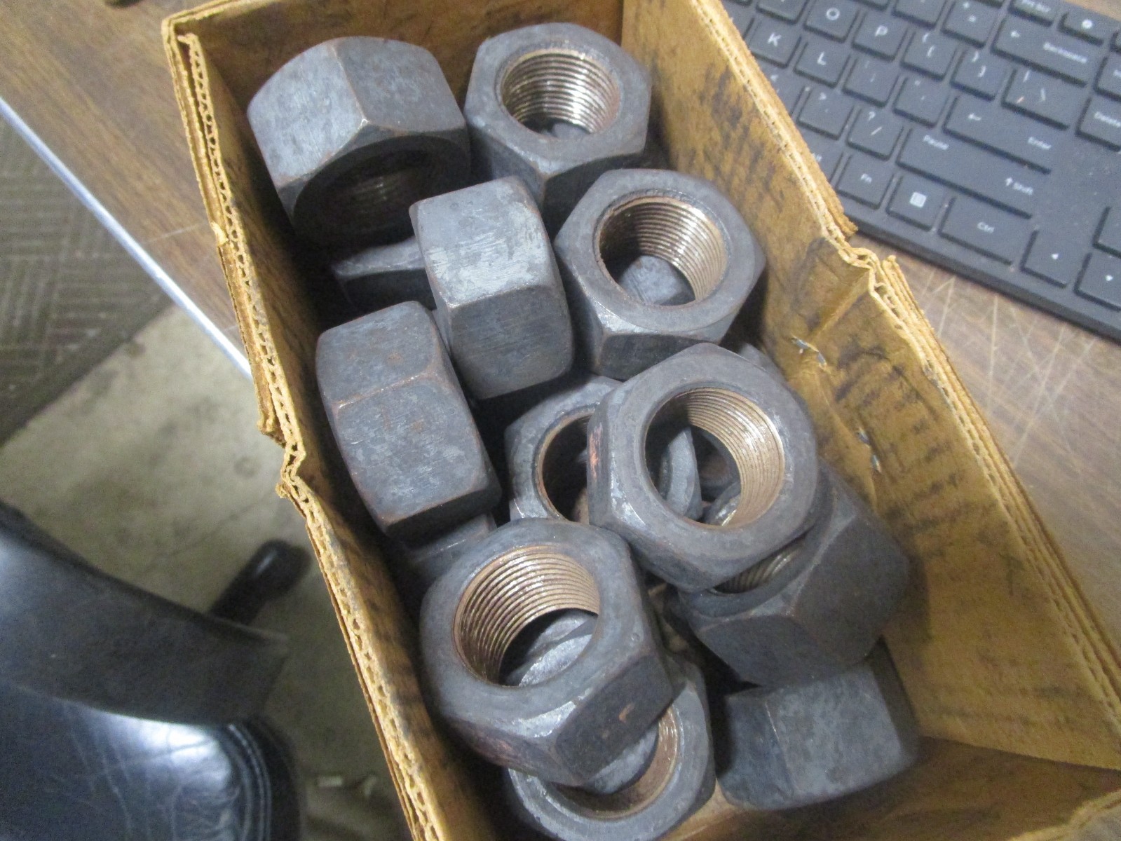 2 NOS  1-1/4-12 Fine Thread LEFT HAND Plain Steel Nuts 1-7/8" Hex Earnest USA