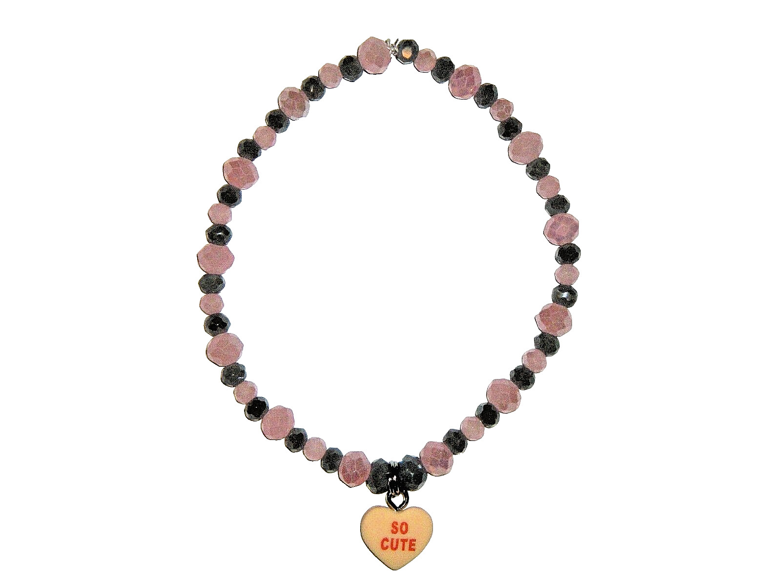 CONVERSATION HEART "SO CUTE" CHARM BRACELET (7 7/8"):HAND-MADE JEWELRY BY T.L.C.