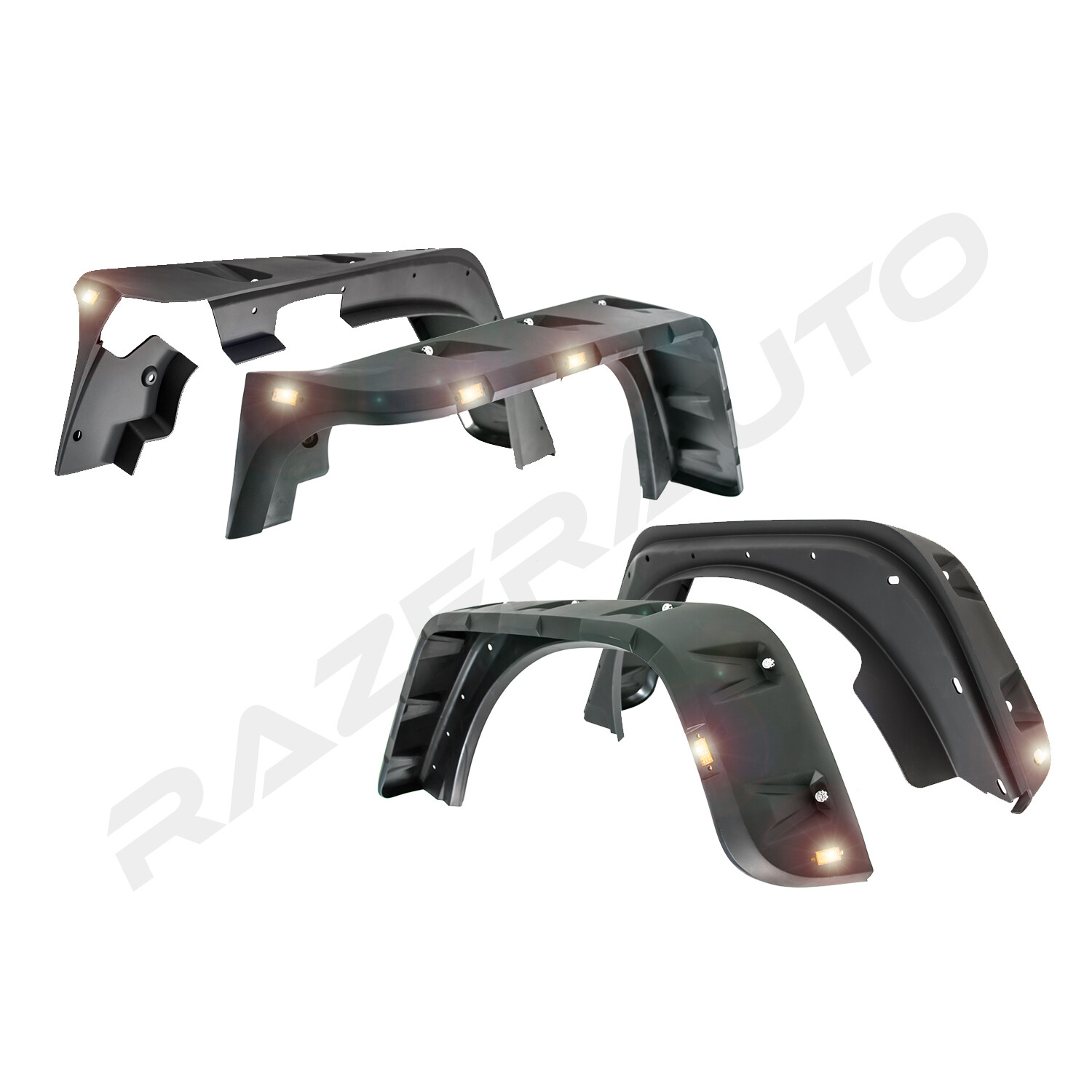 Pocket+Rivet Black Front+Rear Fender Flares+10x LED For 07-18 Jeep JK Wrangler