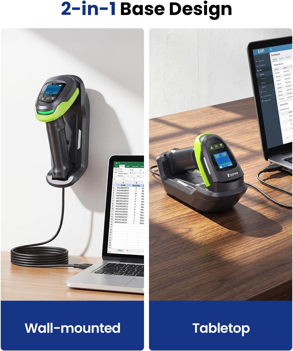 Eyoyo 1.44" LCD Barcode Scanner Wireless with Screen 1D 2D QR Bluetooth Scanner