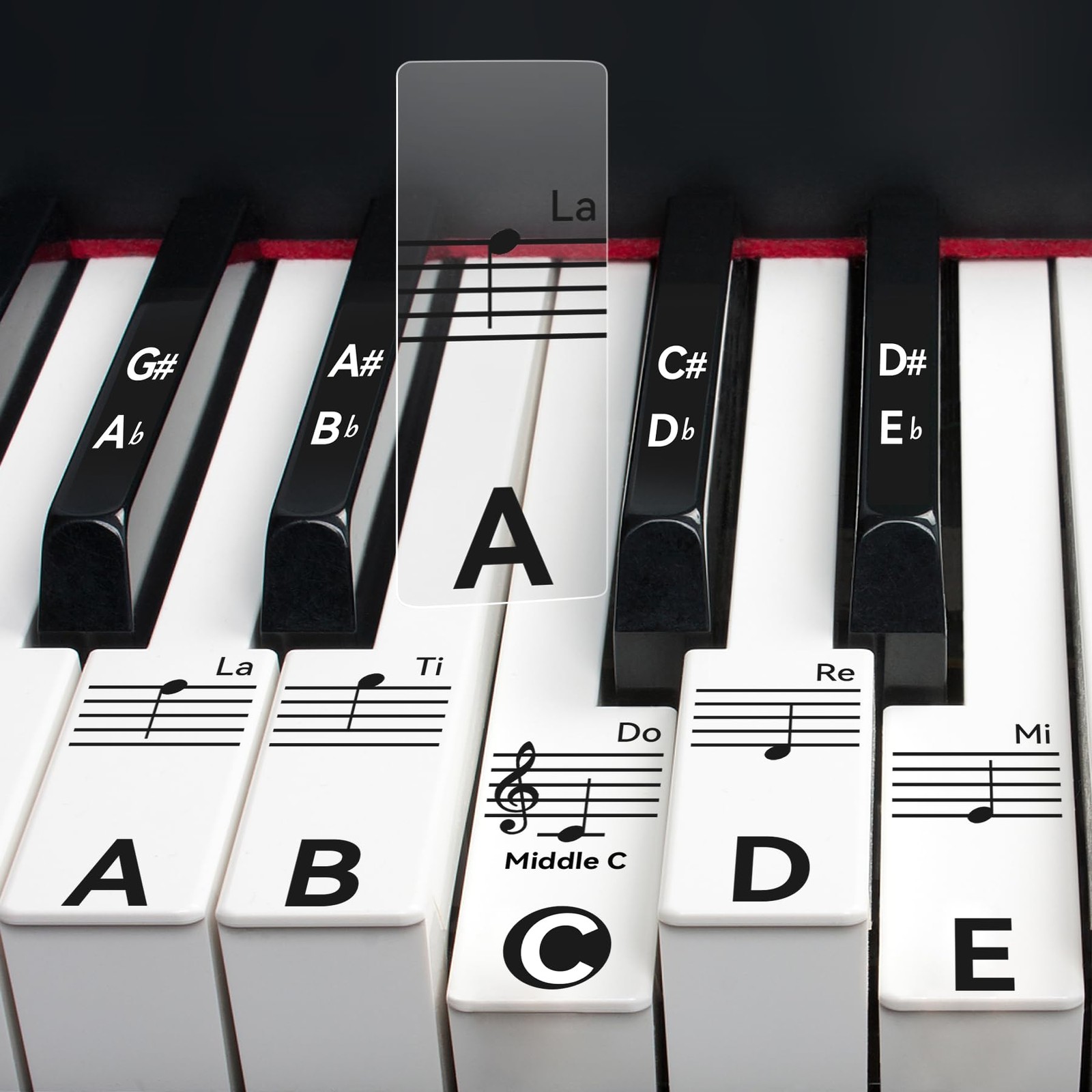 Piano Keyboard Stickers for 88/76/61/54/49 Keys, Black, 2 Sheets