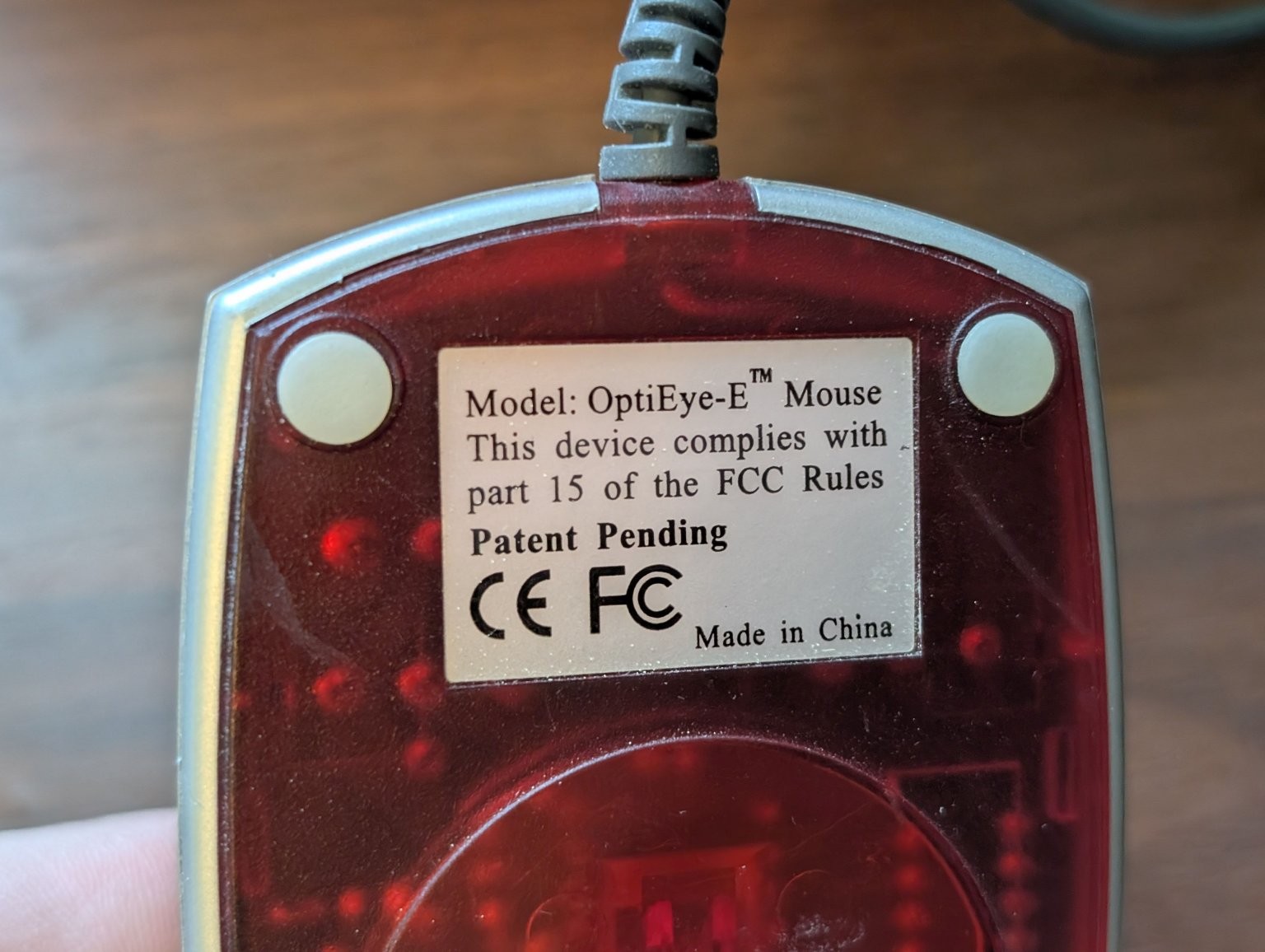 OptiEye-E USB Wired Optical Mouse Silver Grey Translucent Red