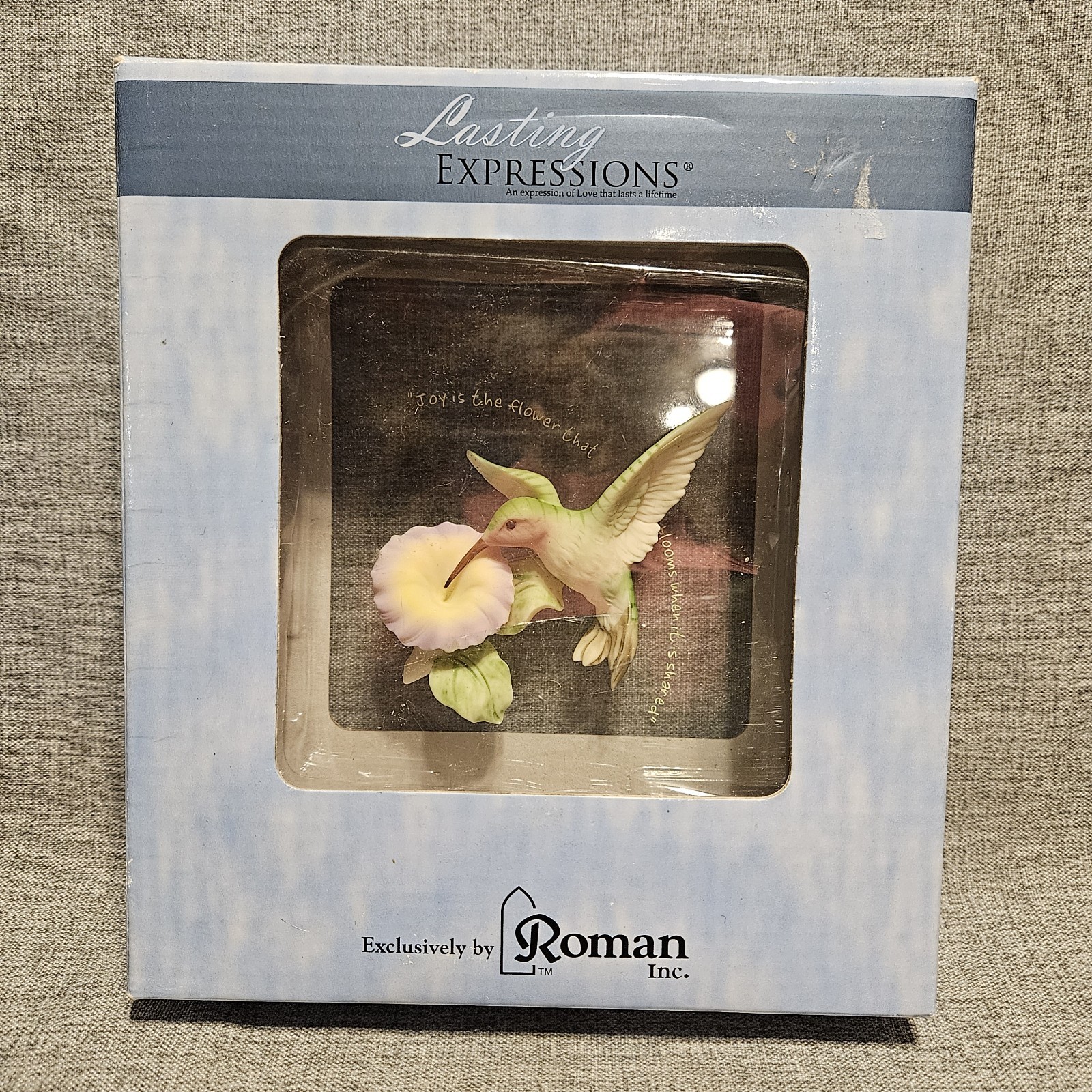 Roman Lasting Expressions Plaque Hummingbird  On Flower in Box.