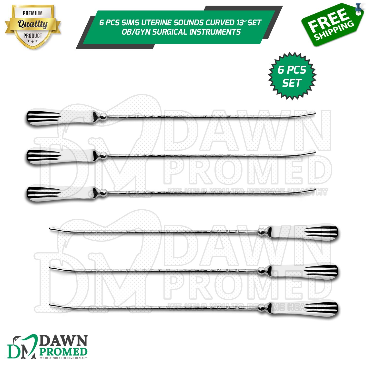 6 Pcs Sims Uterine Sounds Malleable Curved 13” Set OB/GYN Surgical Inst German G