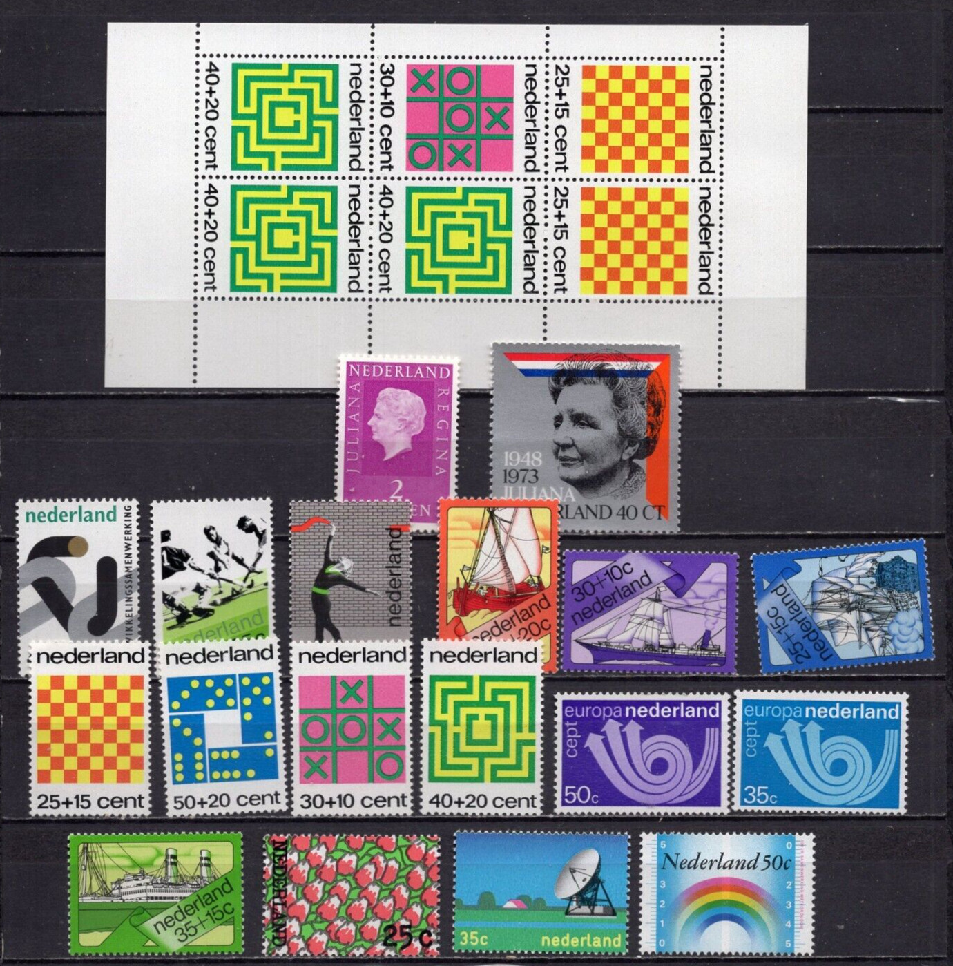 NETHERLANDS 1973 COMPLETE YEAR SET OF 18 STAMPS & SHEET OF 6 STAMPS MNH