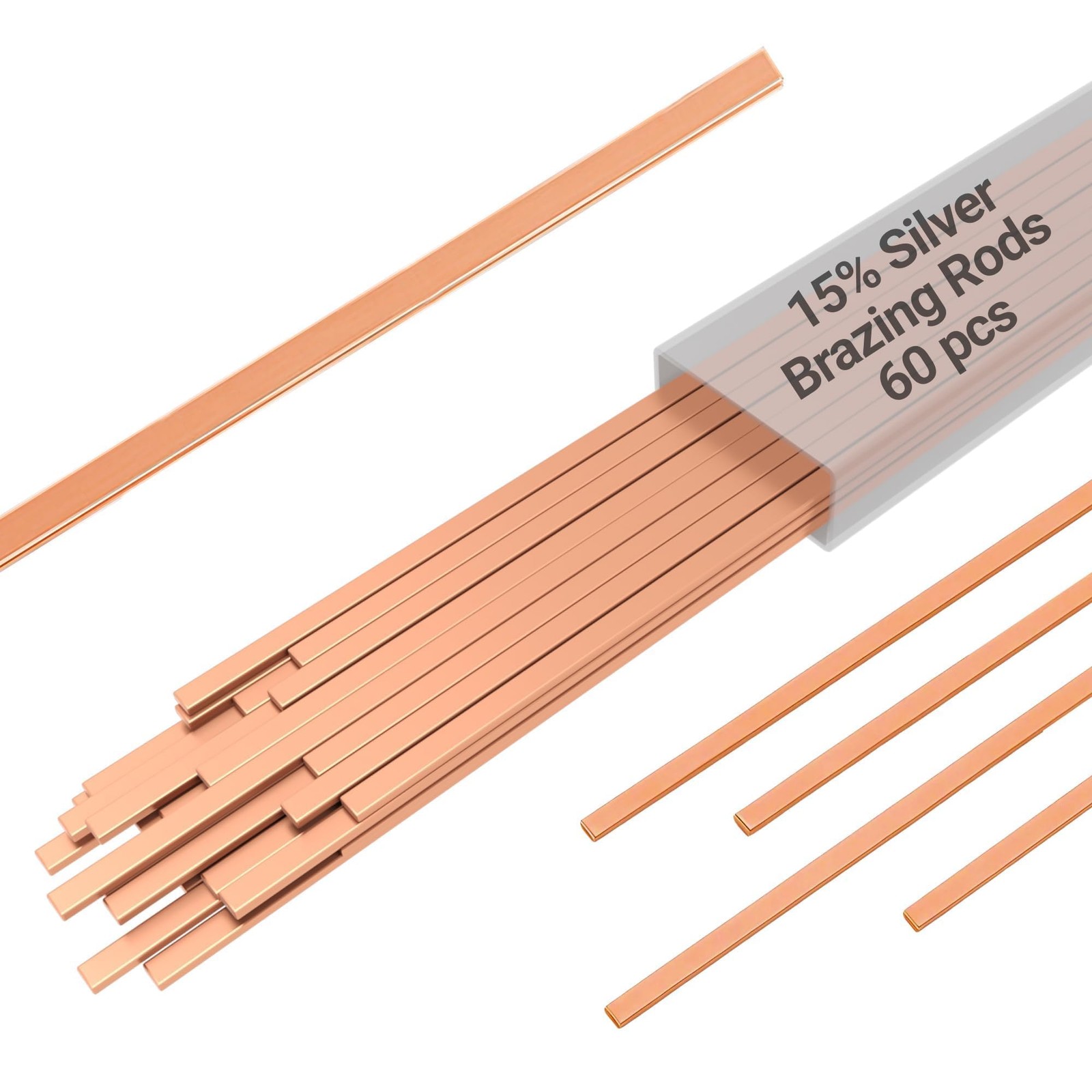 15% Silver Brazing Rods BCuP5 60 Sticks Phos Copper 0.050x1/8x10 HVAC