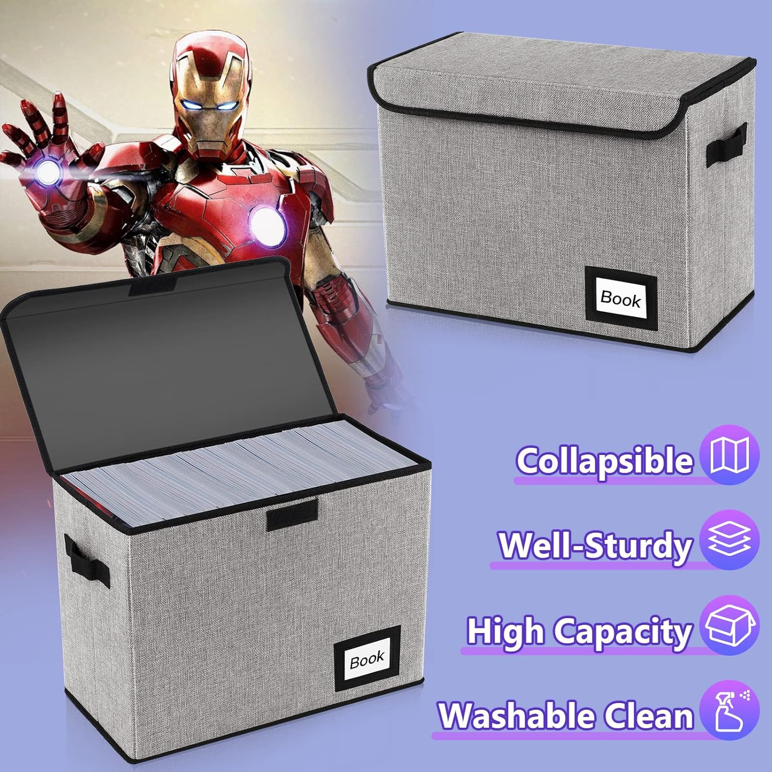 Collection Comic Book Storage Box, 15.8" X 7.8" X 11.8", Collapsible Comic Sh...