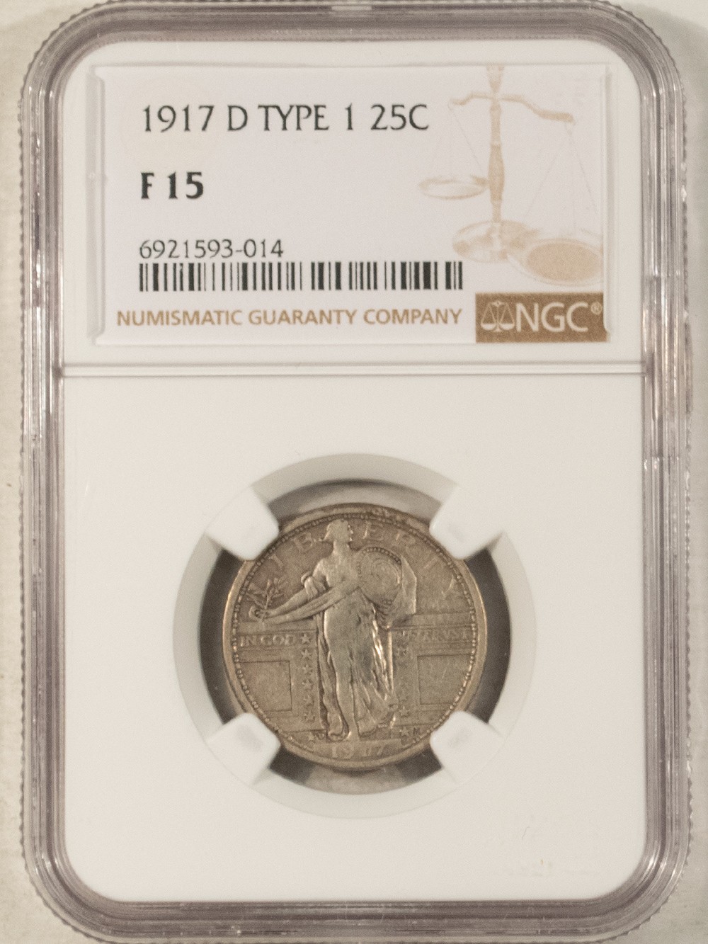 1917-D TYPE 1 STANDING LIBERTY QUARTER - NGC F-15