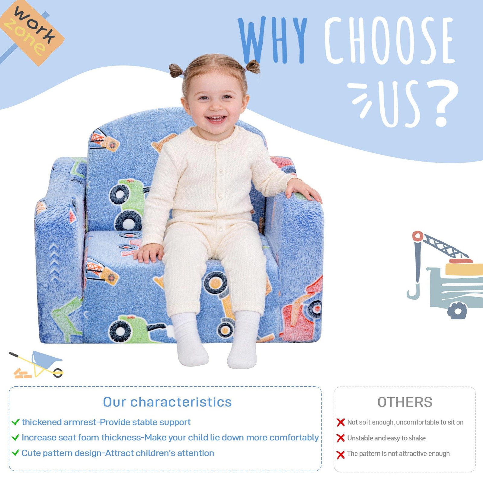 Thick Comfy Toddler Chair and Couch for Kids,2-in-1 Soft Plush Fold Out Sofa ...