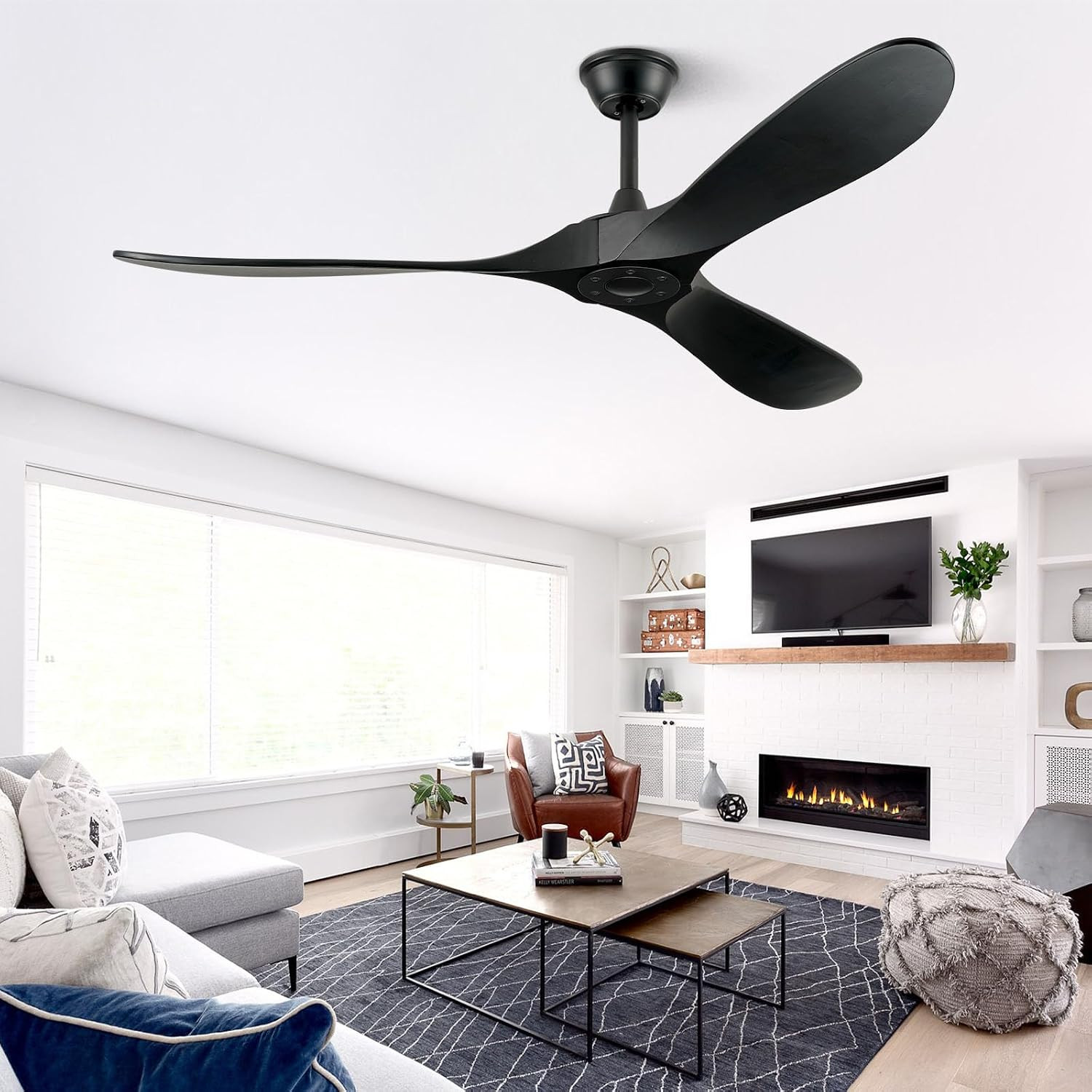 Ceiling Fans without Lights - 60 Inch Ceiling Fan No Light, Black 3 Solid Wood
