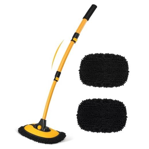 Car Wash Brush with Long Handle - 15°Curved Car Brushes for Black and Yellow