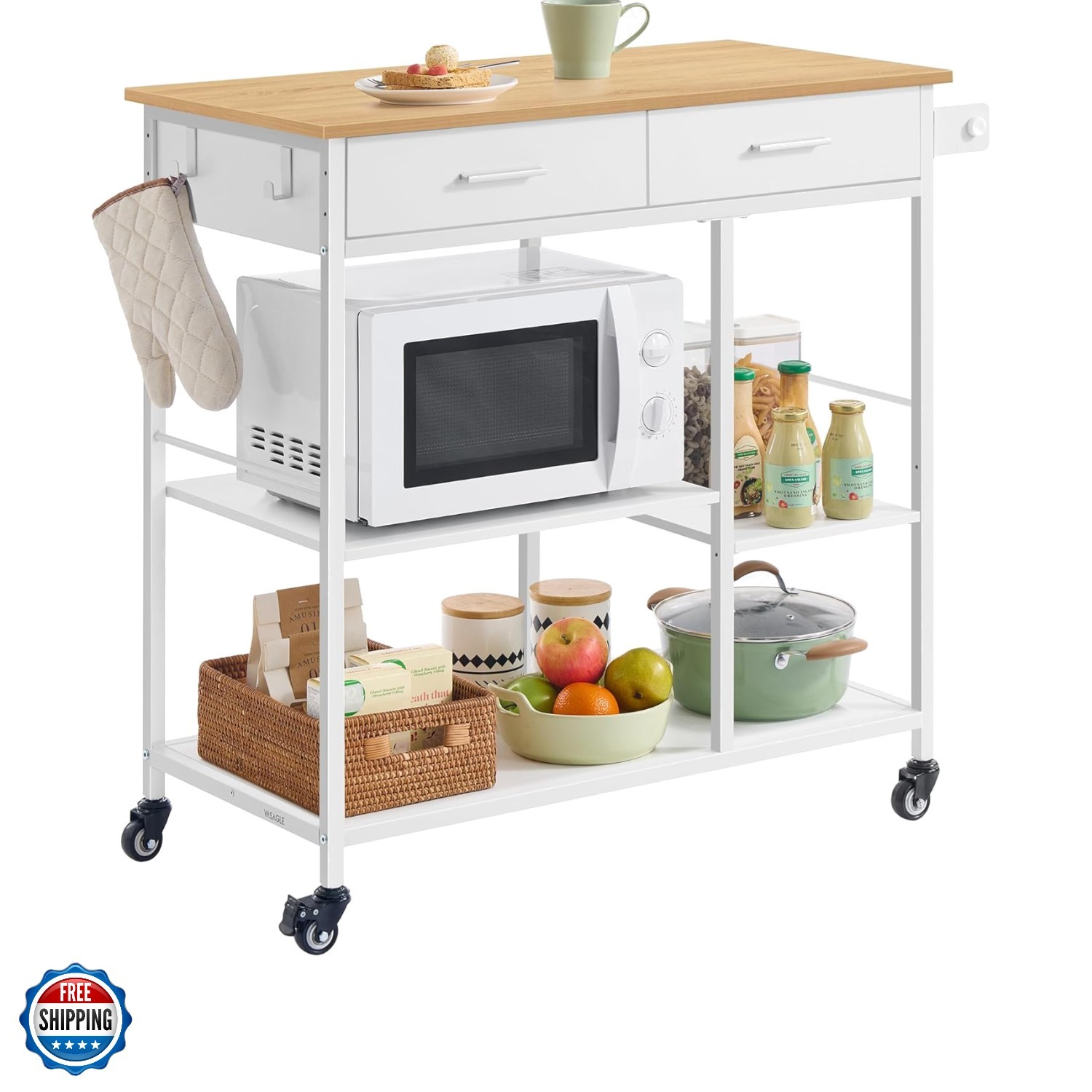Kitchen Rolling Island, Mobile Kitchen Cart with Storage on Wheels, 17.7 x 38...