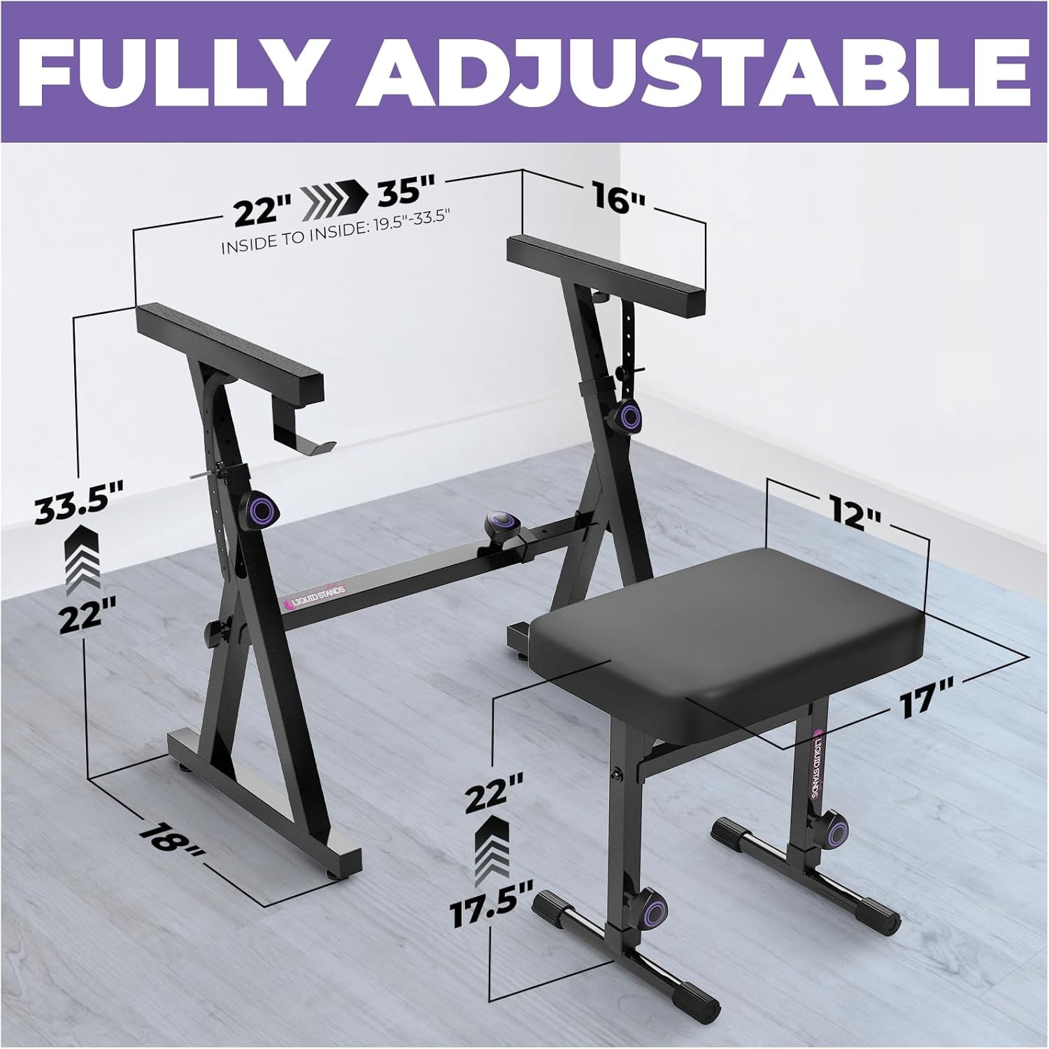 Digital Piano Stand Bench Set Adjustable Keyboard