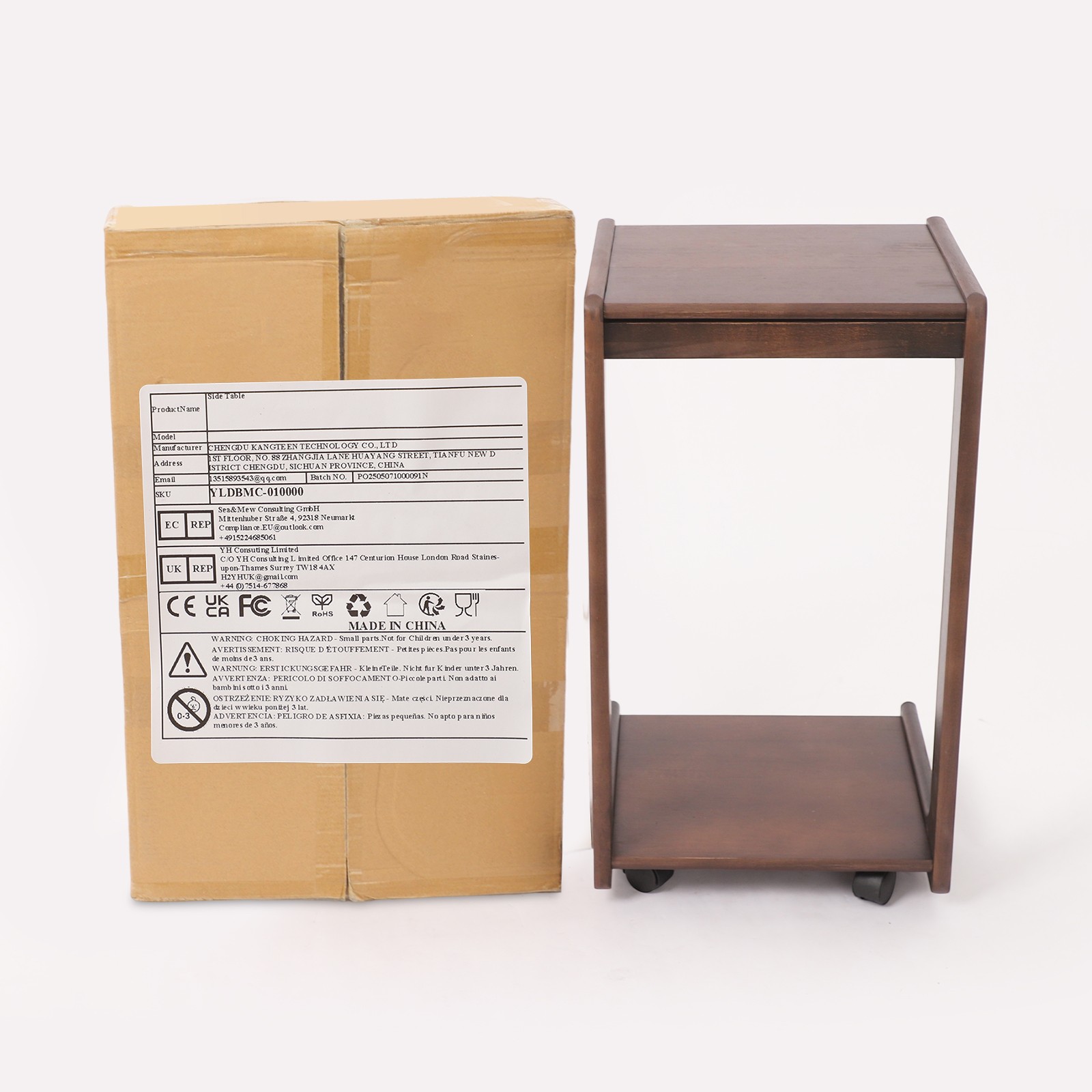 C-Shape Mobile Snack End Side Sofa Laptop Table w/ Drawer & Lockable Wheels