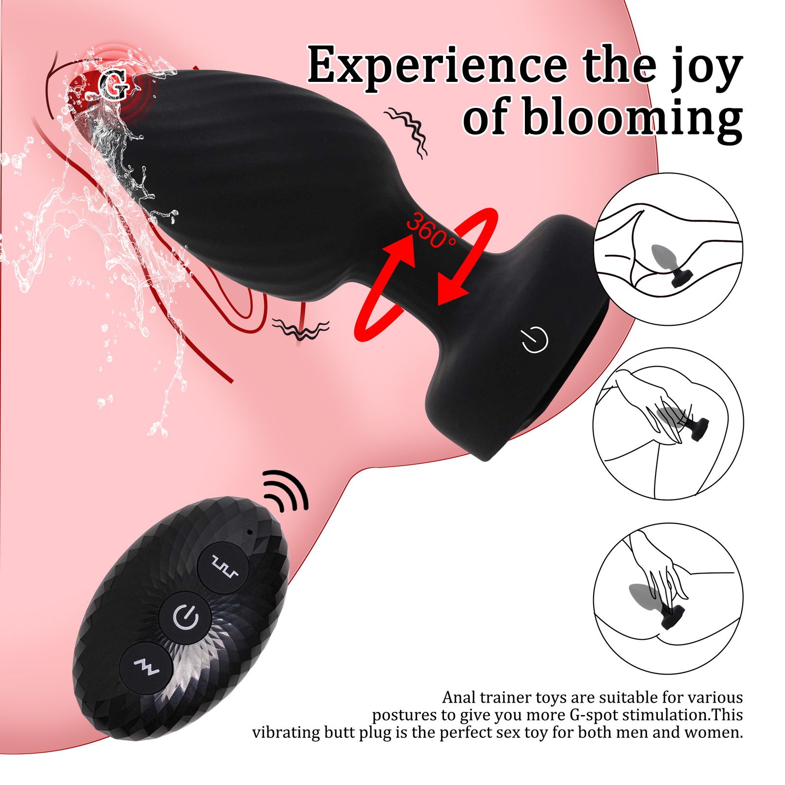360° Rotation Vibrating Butt Plug Prostate Massager with LED Anus SexToy for Man