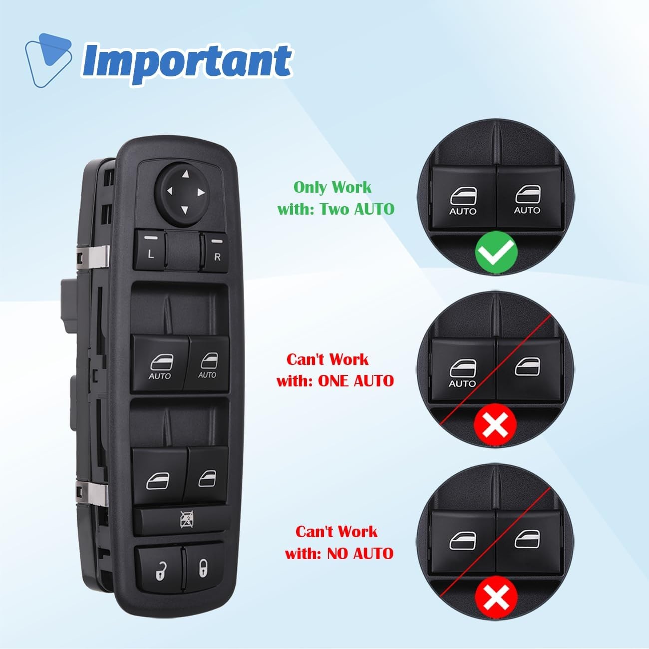 Obaee Master Power Window Switch Door Lock Main Control Button Front Left Driver