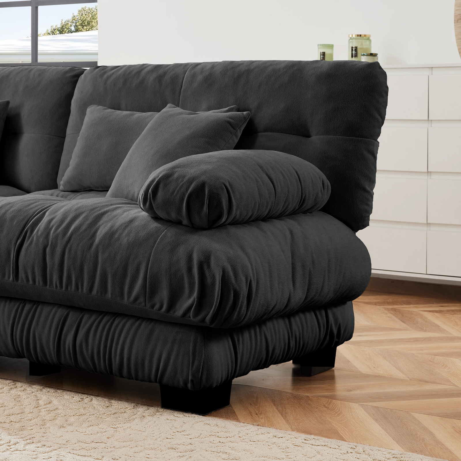 3-Seater Sectional Sofa Modular Deep Seat Sofa Couch Chenille Sofa Comfy - Gray