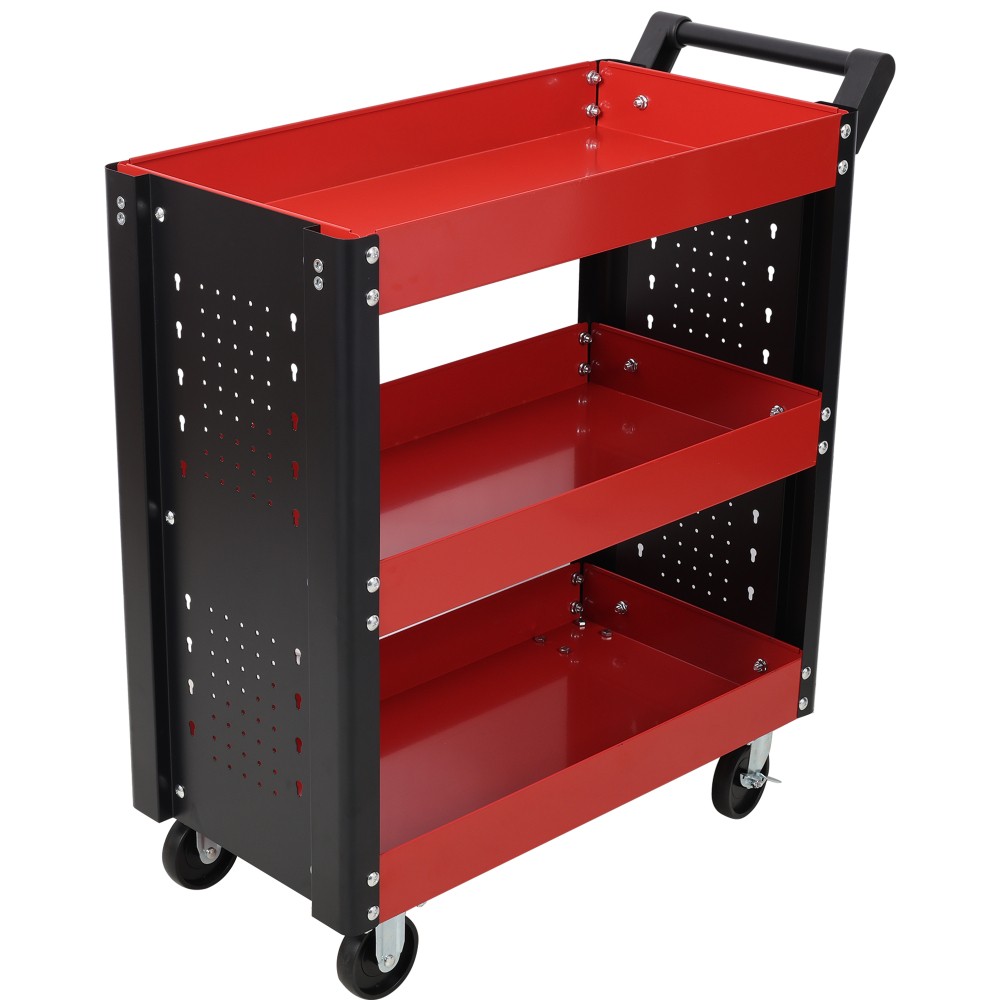 3 Tier Rolling Tool Cart on Wheels Heavy Duty Utility Tool Cart with Pegboard