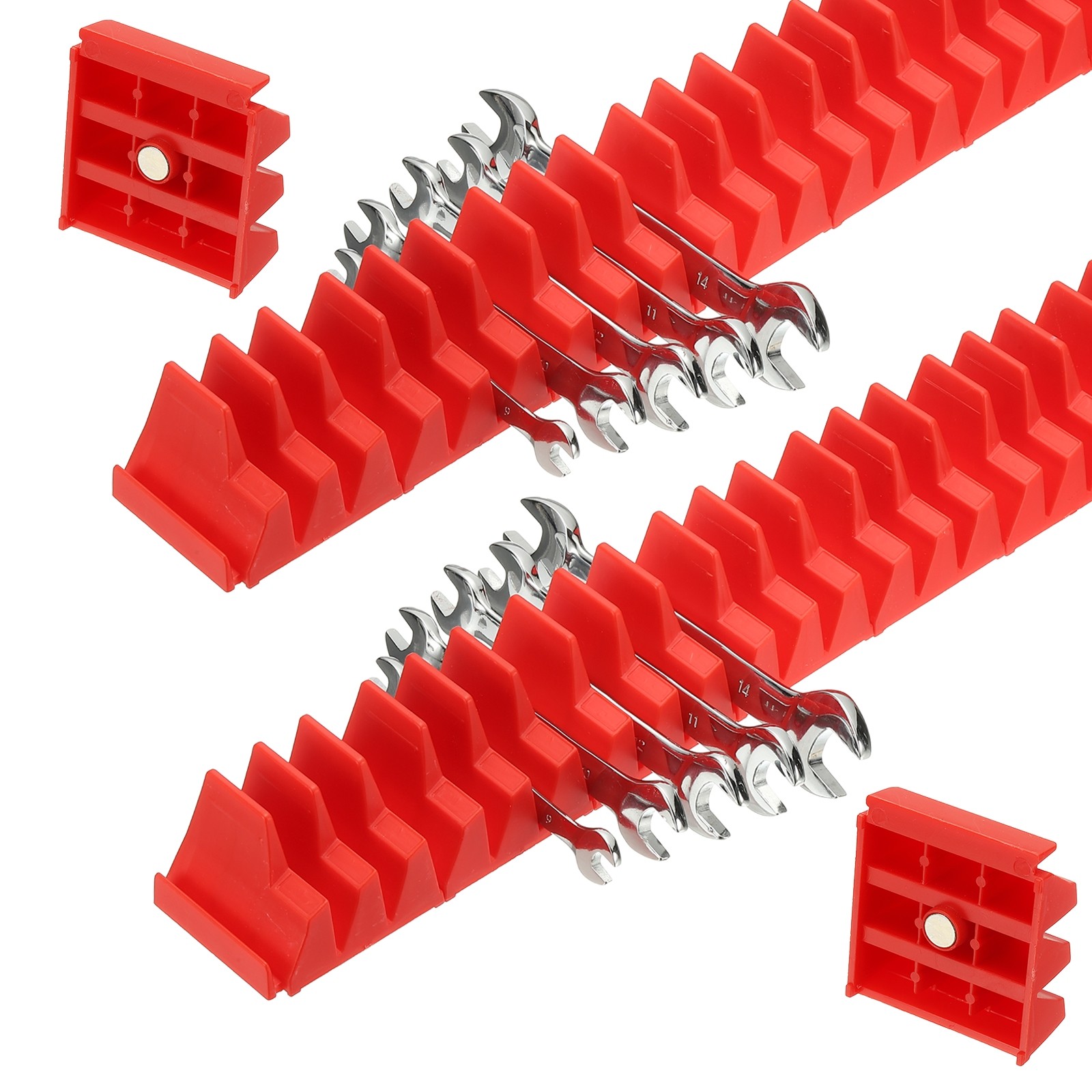 46pcs Magnetic Wrench Organizer for Tool Box, Modular Wrench Holder, Red