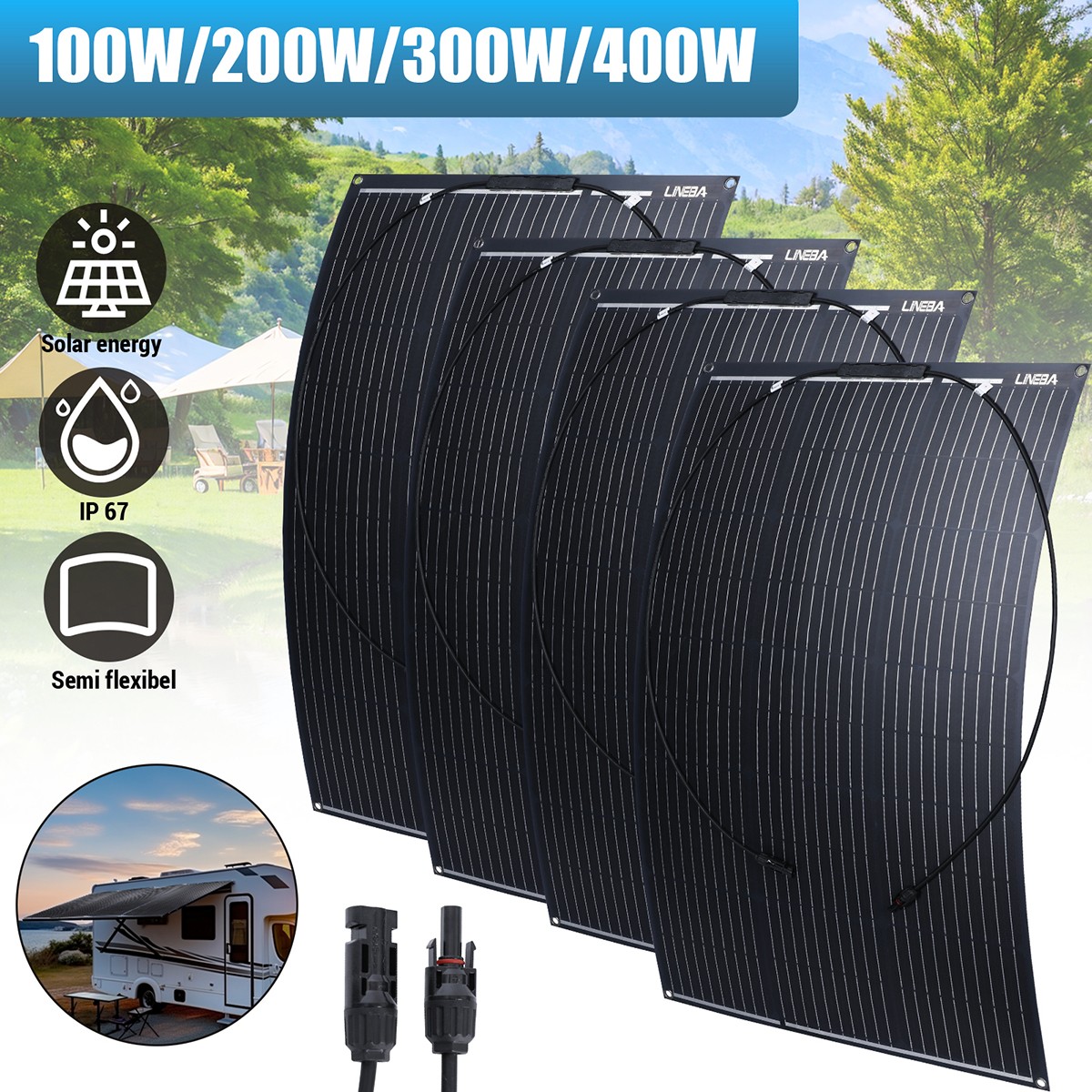 100W 200W 400W Monocrystalline flexible Solar Panel for RV/Camper/Boat/Home/Boat