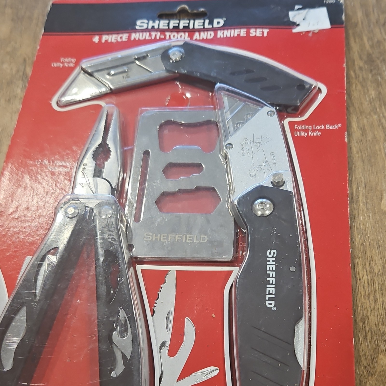 Sheffield 4 Piece Multi-Tool and Knife Set Stainless Steel Blades Metal Handles