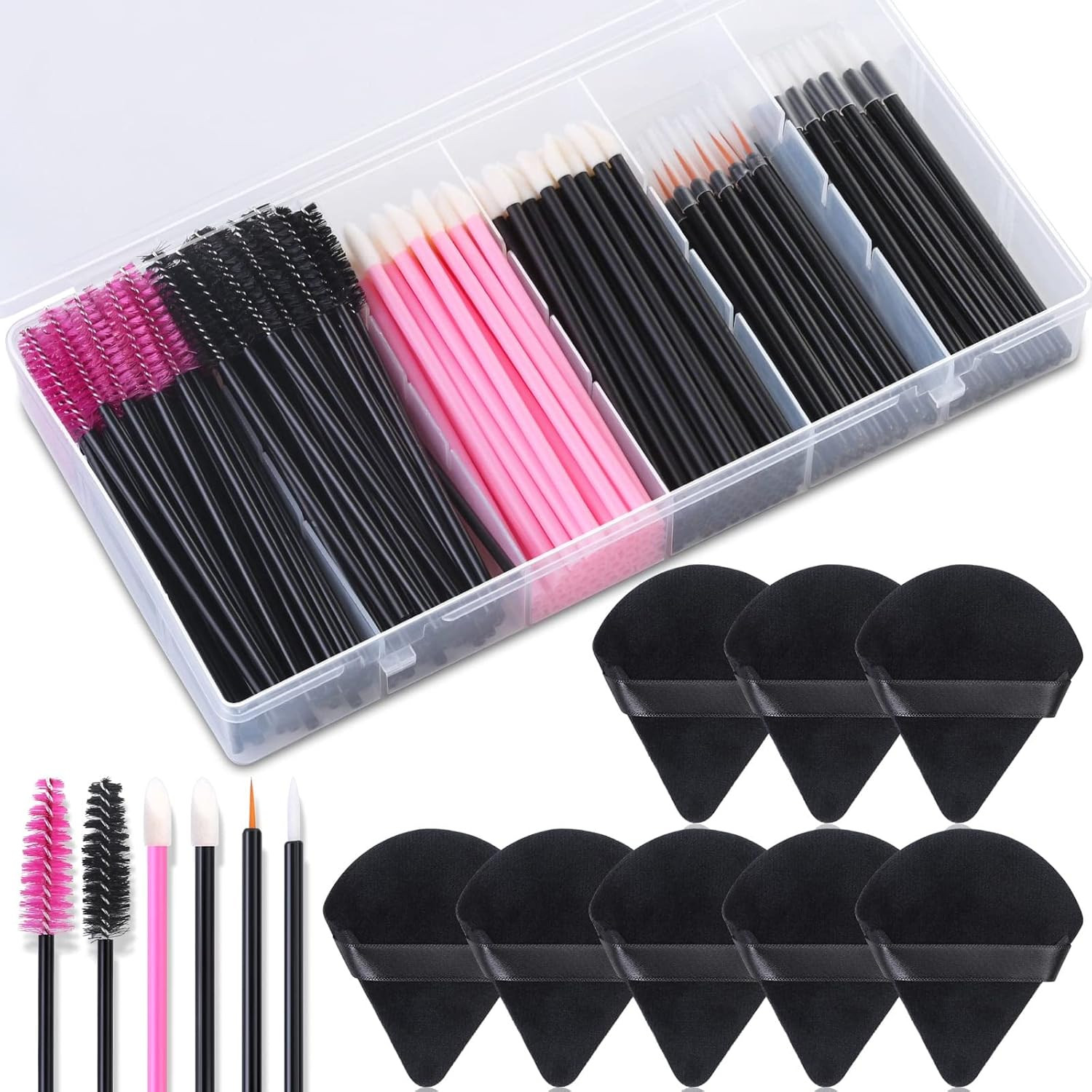 248 Pcs Disposable Makeup Applicators with Triangle Puffs, Mascara Wands, Lip/Ey