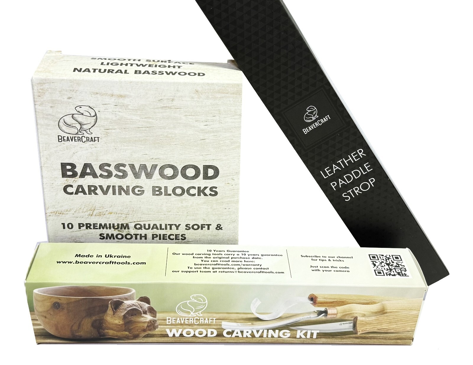 BeaverCraft Wood Carving Kit Includes 10 Carving blocks & leather paddle strop