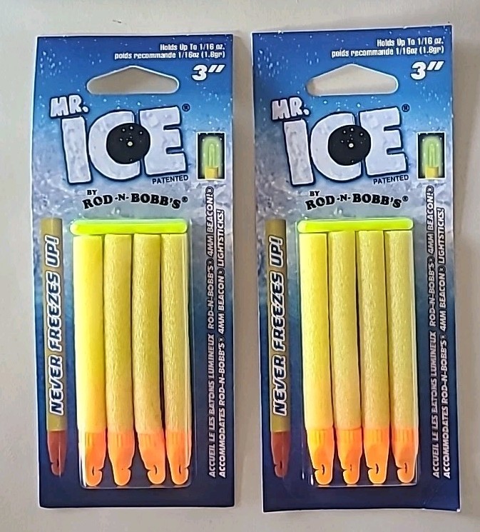 2- Mr Ice 3" Yellow Orange Bobber Slip Never Freeze Up Glow FREE SHIPPING