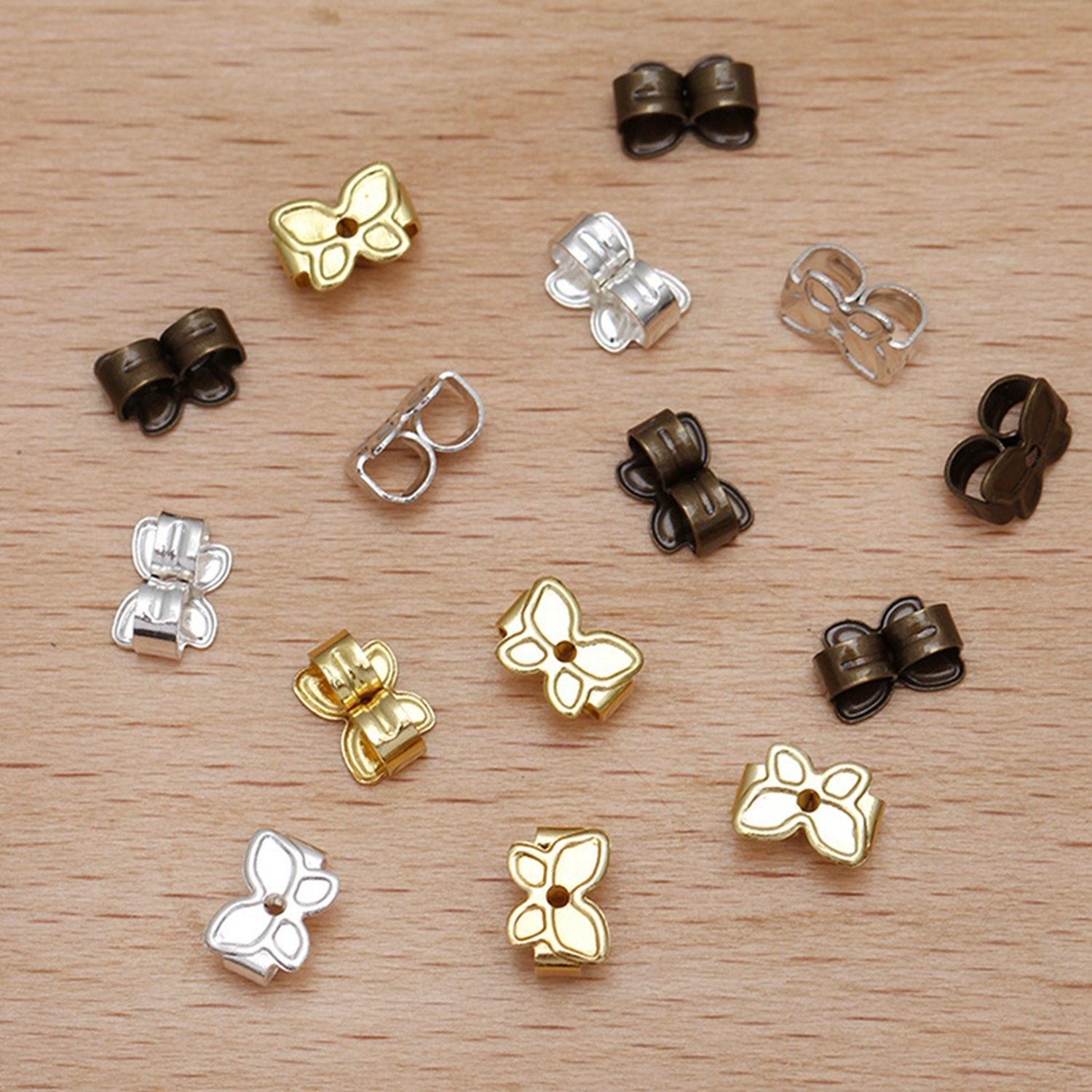 100PCS Brass Earrings Butterfly Backs Gold/Bronze/Silver Tone 4X6mm CEA11