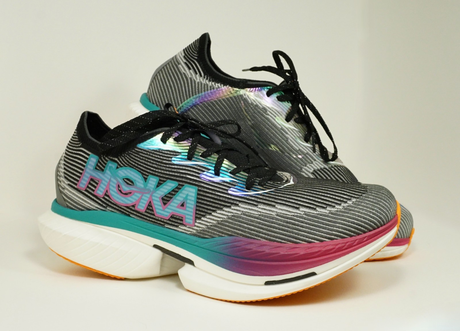 Sz 14 Hoka One One CIELO X1 Electric Black Aqua Running Shoes Sneakers MENS 14