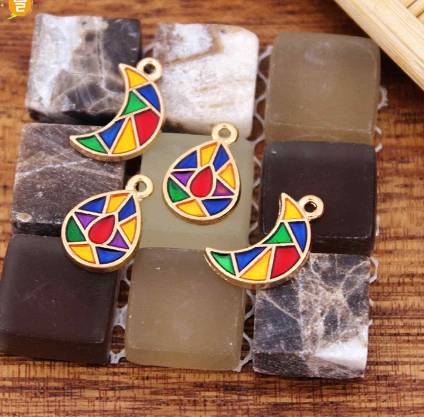 10MM Moon and Teardrop with Stained Glass Effect, Enamel Charm