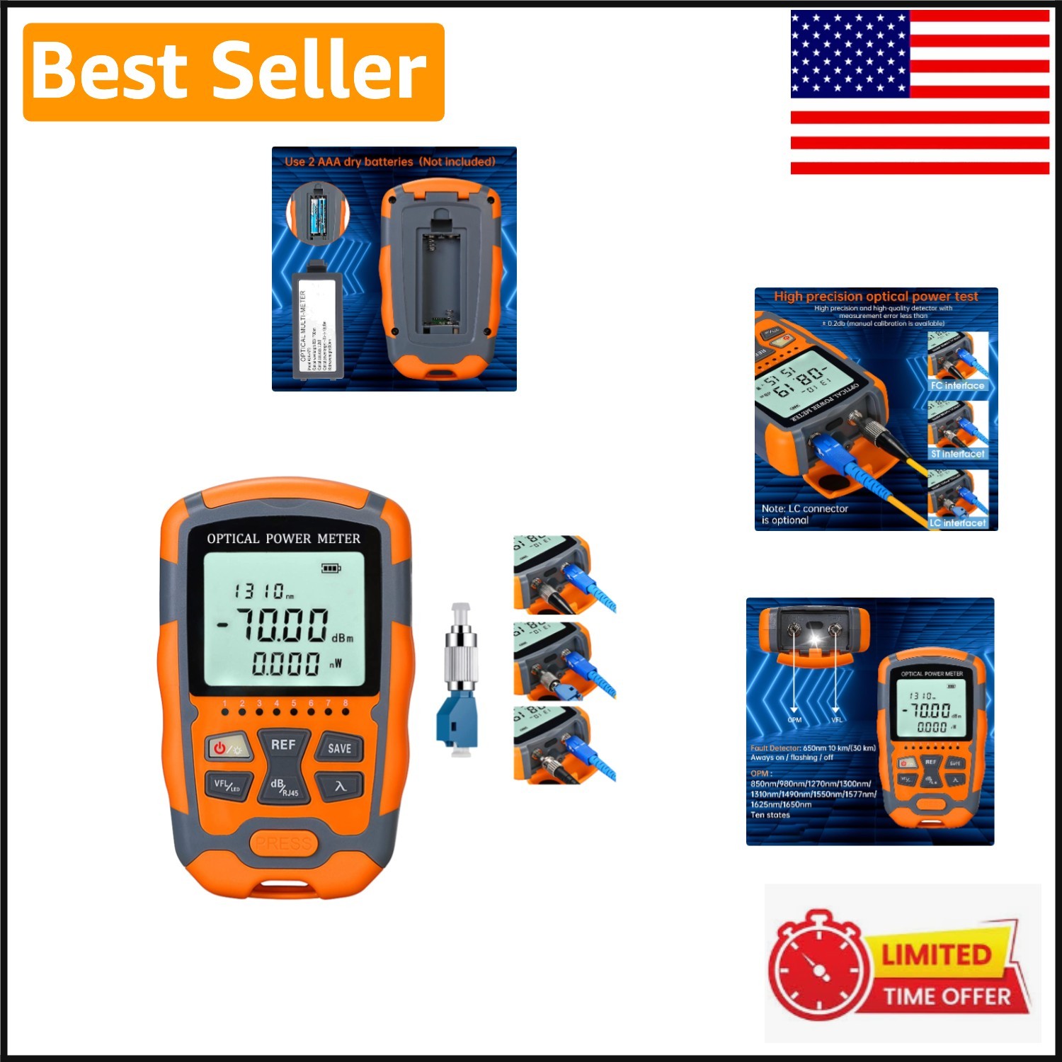 Portable Fiber Optic Tester with 10Km Visual Fault Locator & Optical Power Meter