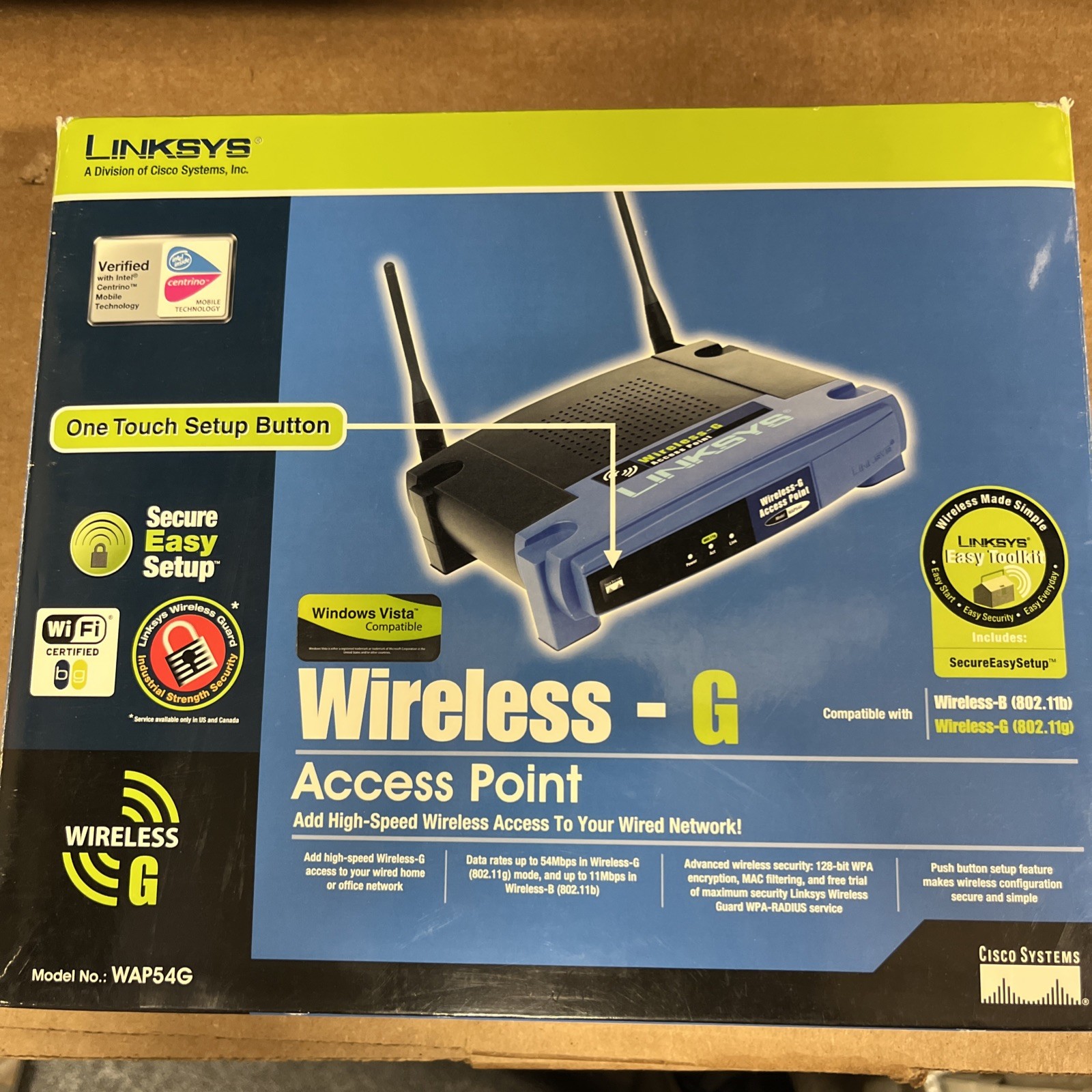 NEW Linksys Wireless G Access Point WAP54G 2.4GHz 802.11g Wi Fi Certified