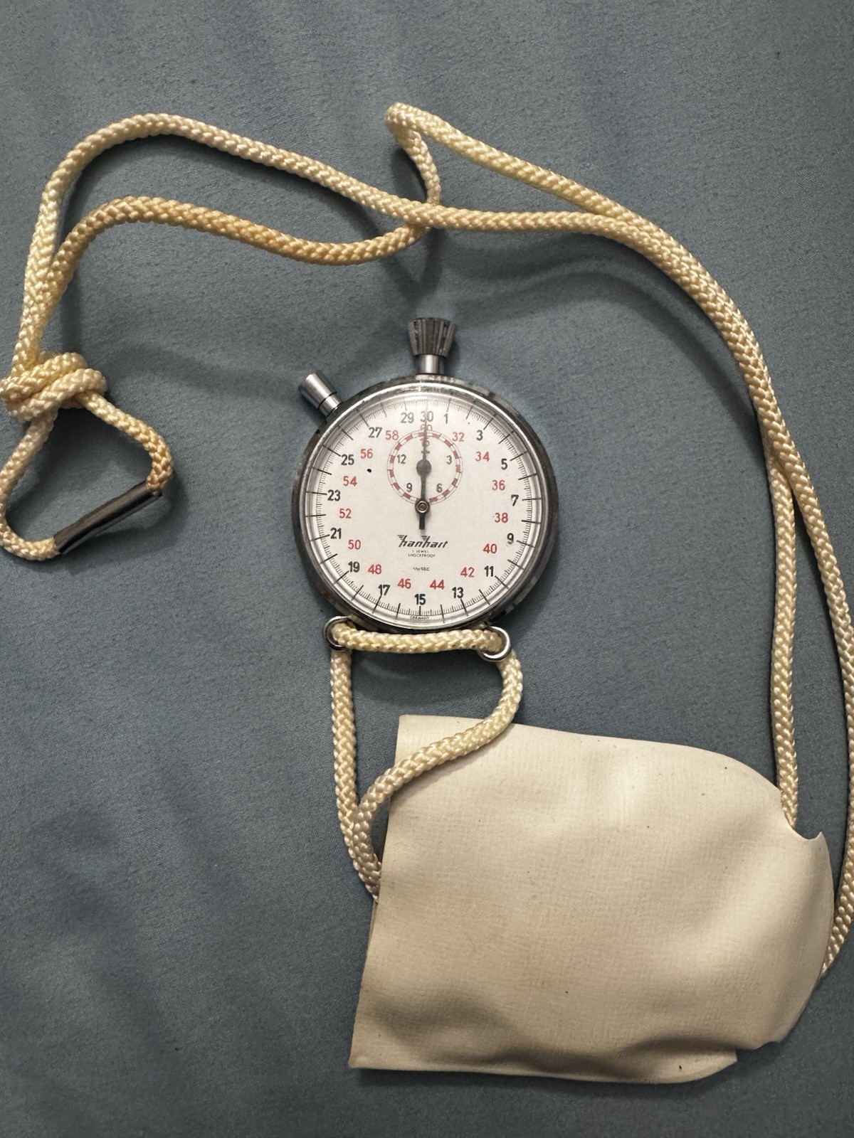 Original Hanhart German-Made Jewel 1/10 Second Stopwatch Vintage W/ Cover & Cord