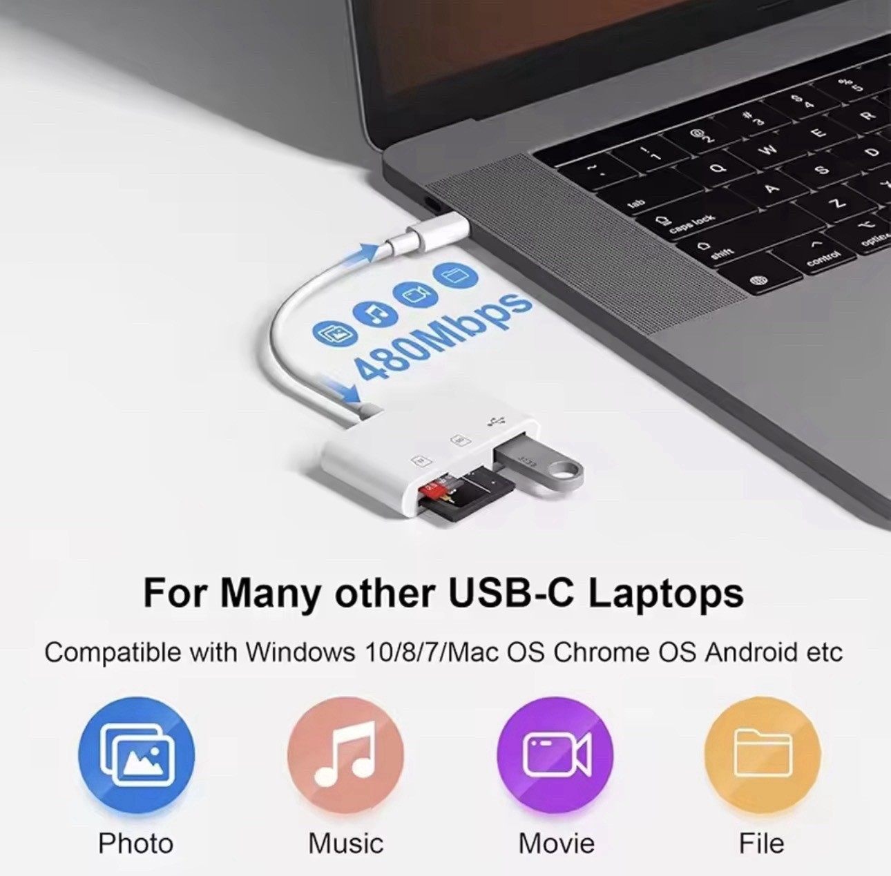3-in-1 USB-C Lightning SD TF Card Reader OTG Adapter iPhone iPad Samsung