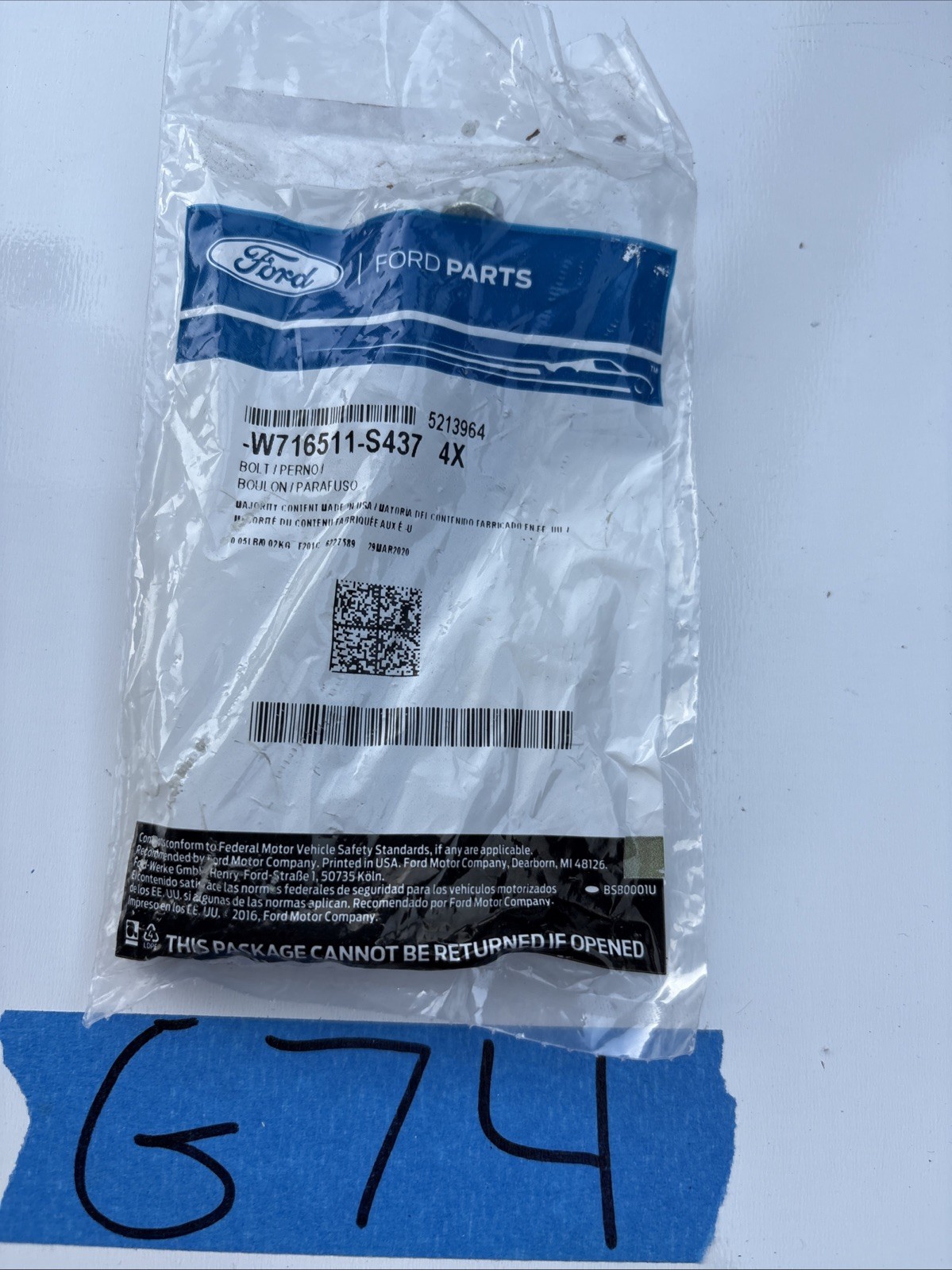 Genuine Ford OE Bolt W716511-S437 Pack 4 Fits F-150 OEM Hardware Factory Truck