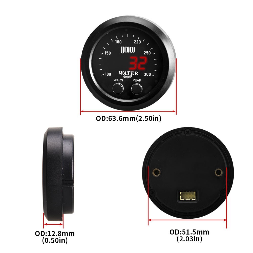 52mm Water Temp Gauge with 1/8 NPT Sensor Temperature Meter 32-212F W/Sensor