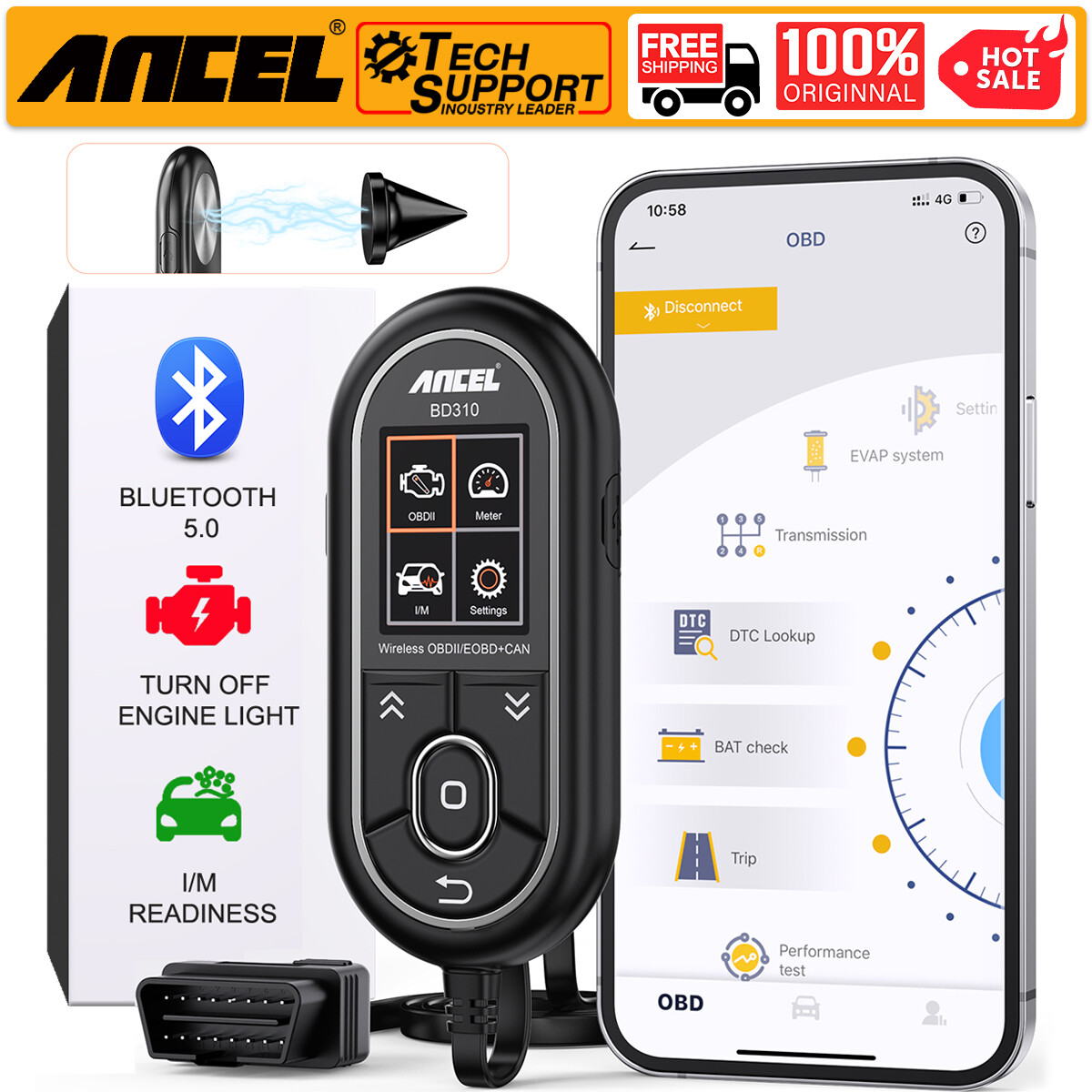 ANCEL BD310 Digital Meter OBD2 Code Reader Diagnostic Scan for Android iPhone