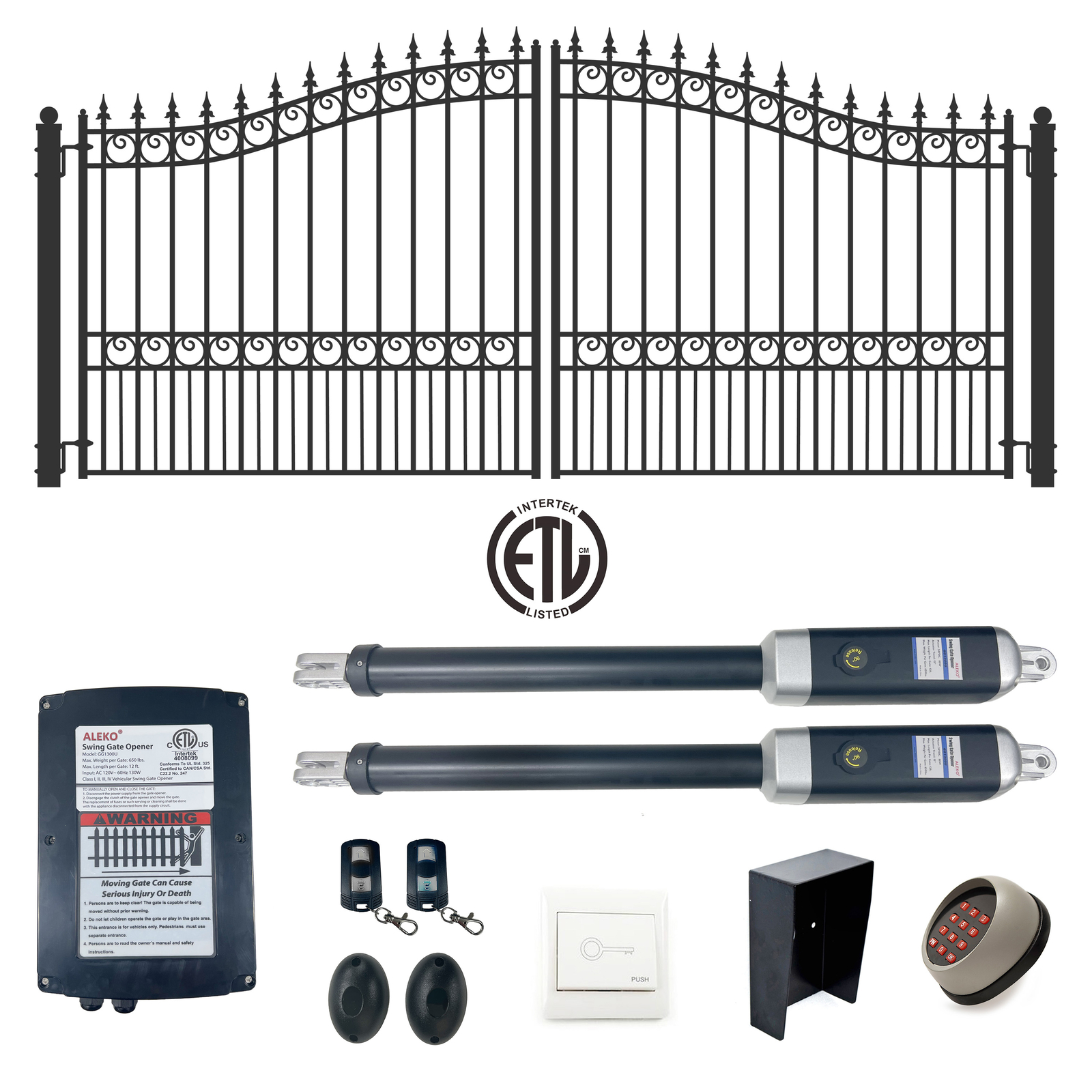 ALEKO London Style Steel Gate 12 feet Dual Swing Driveway Gate with Gate Opener