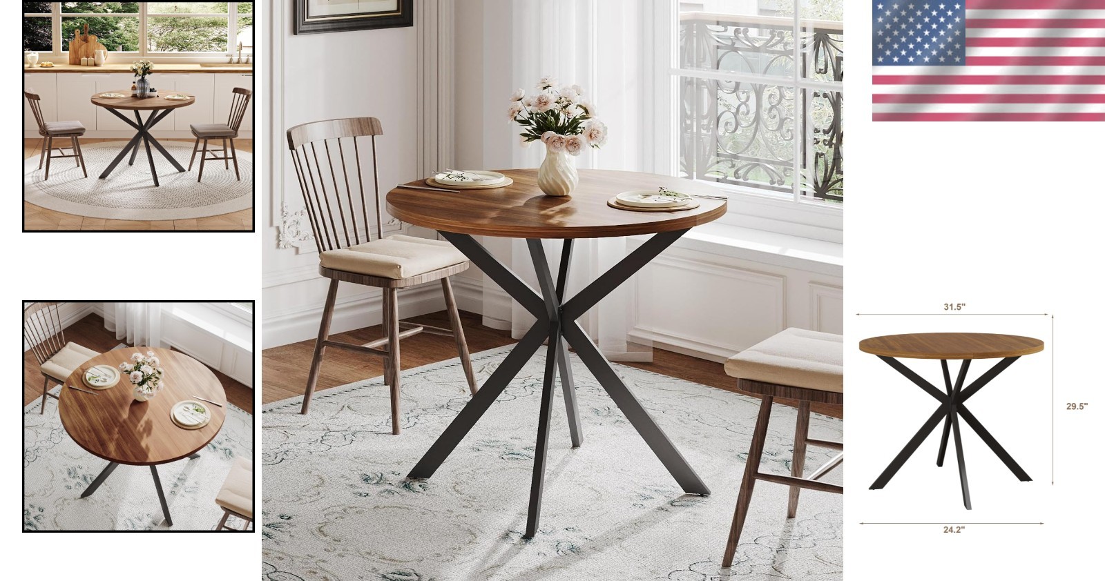 Versatile 31.5 Inch Round Walnut Kitchen Table | Seats 2-4 | Easy to Assemble