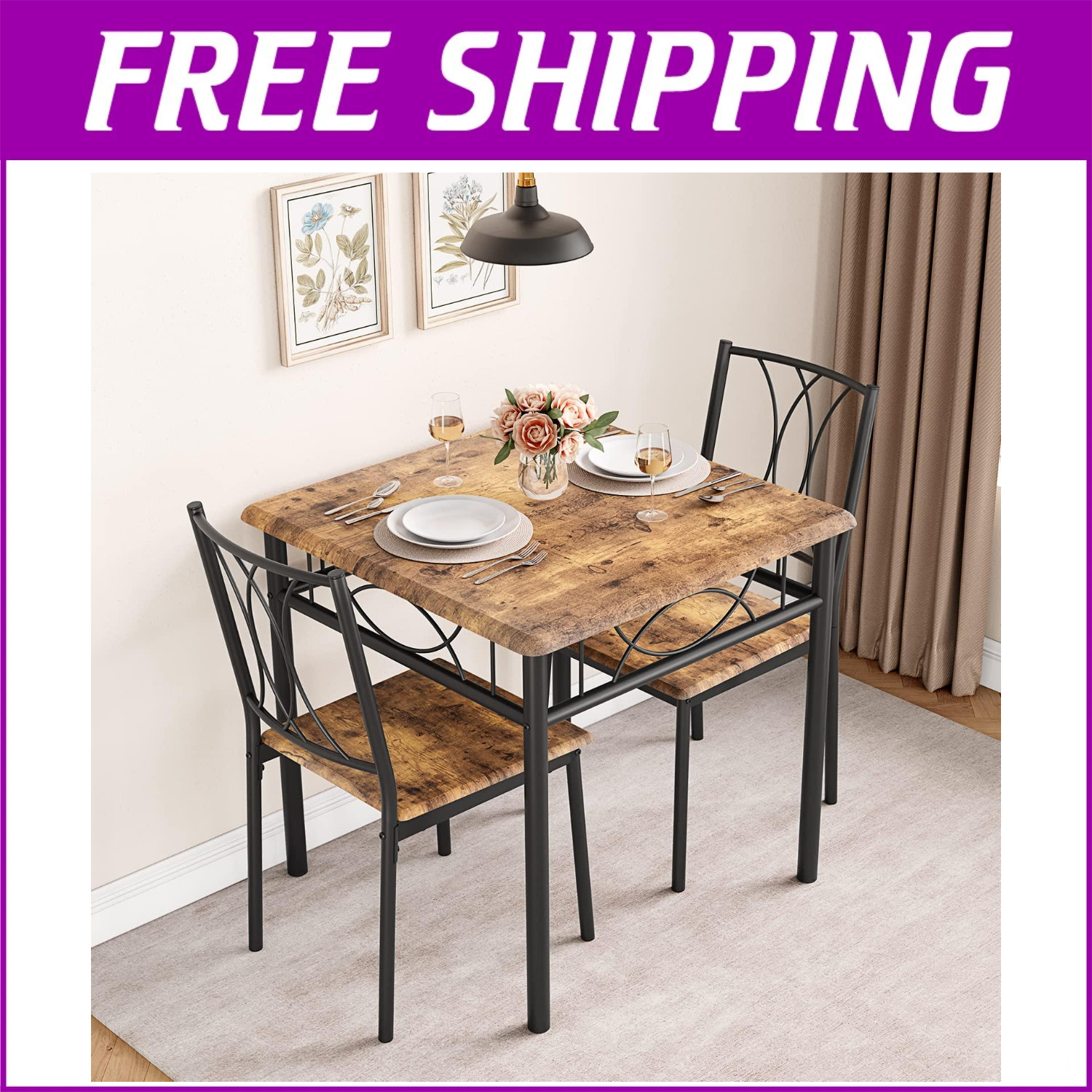 ✨Dining Room Table Sets, 3 Piece Kitchen Table & Chair Sets, Space Saving Design