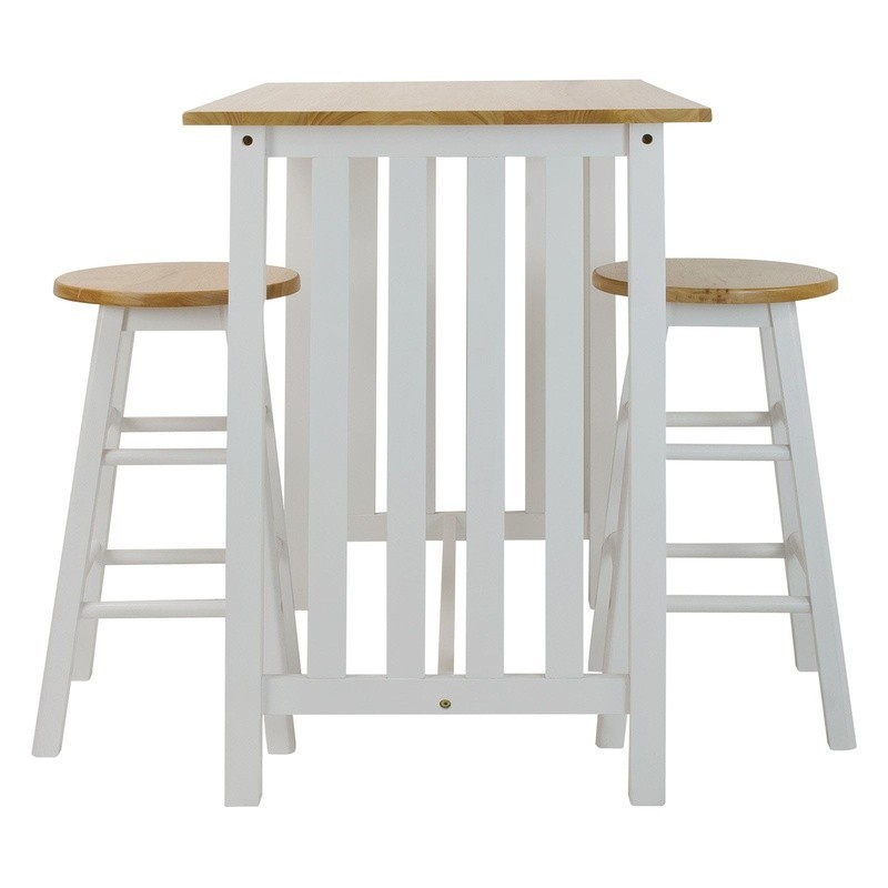 3 Piece Solid Wood Breakfast Cart Set W/ Pub Table & Stools Small Spaces New